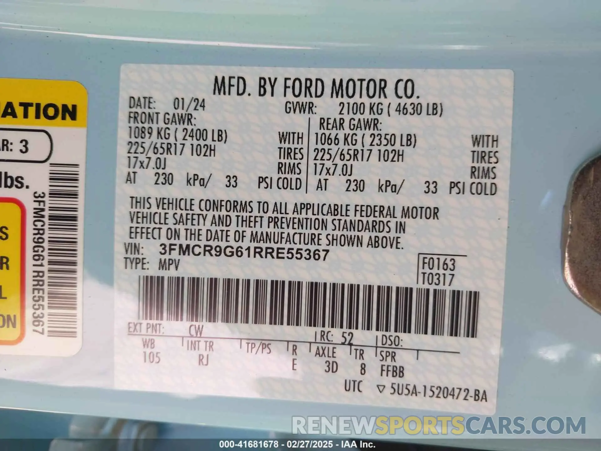 9 Photograph of a damaged car 3FMCR9G61RRE55367 FORD BRONCO SPORT 2024