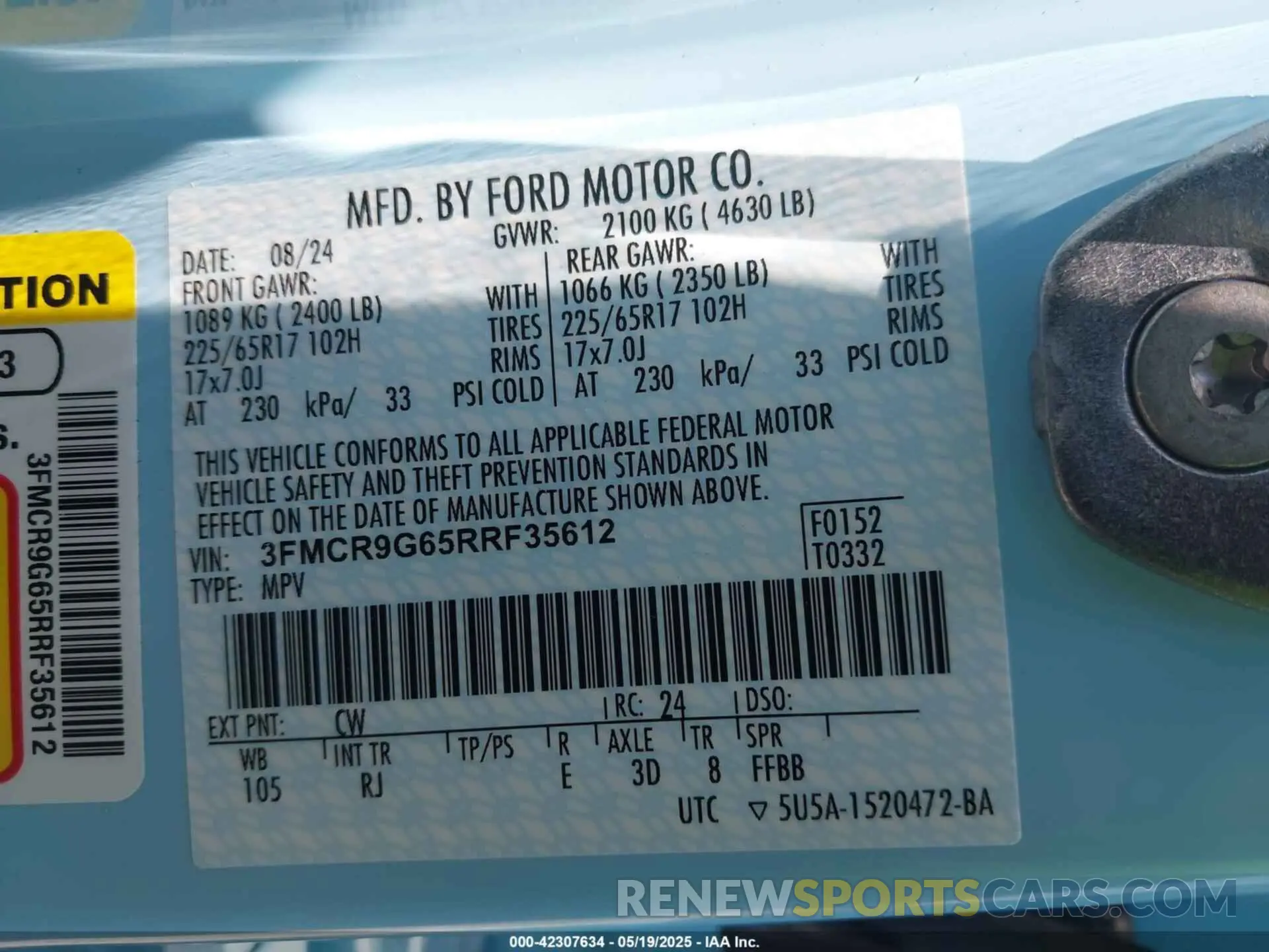 9 Photograph of a damaged car 3FMCR9G65RRF35612 FORD BRONCO SPORT 2024