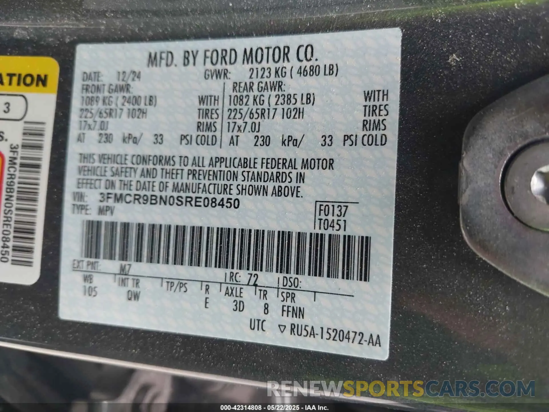 9 Photograph of a damaged car 3FMCR9BN0SRE08450 FORD BRONCO SPORT 2025