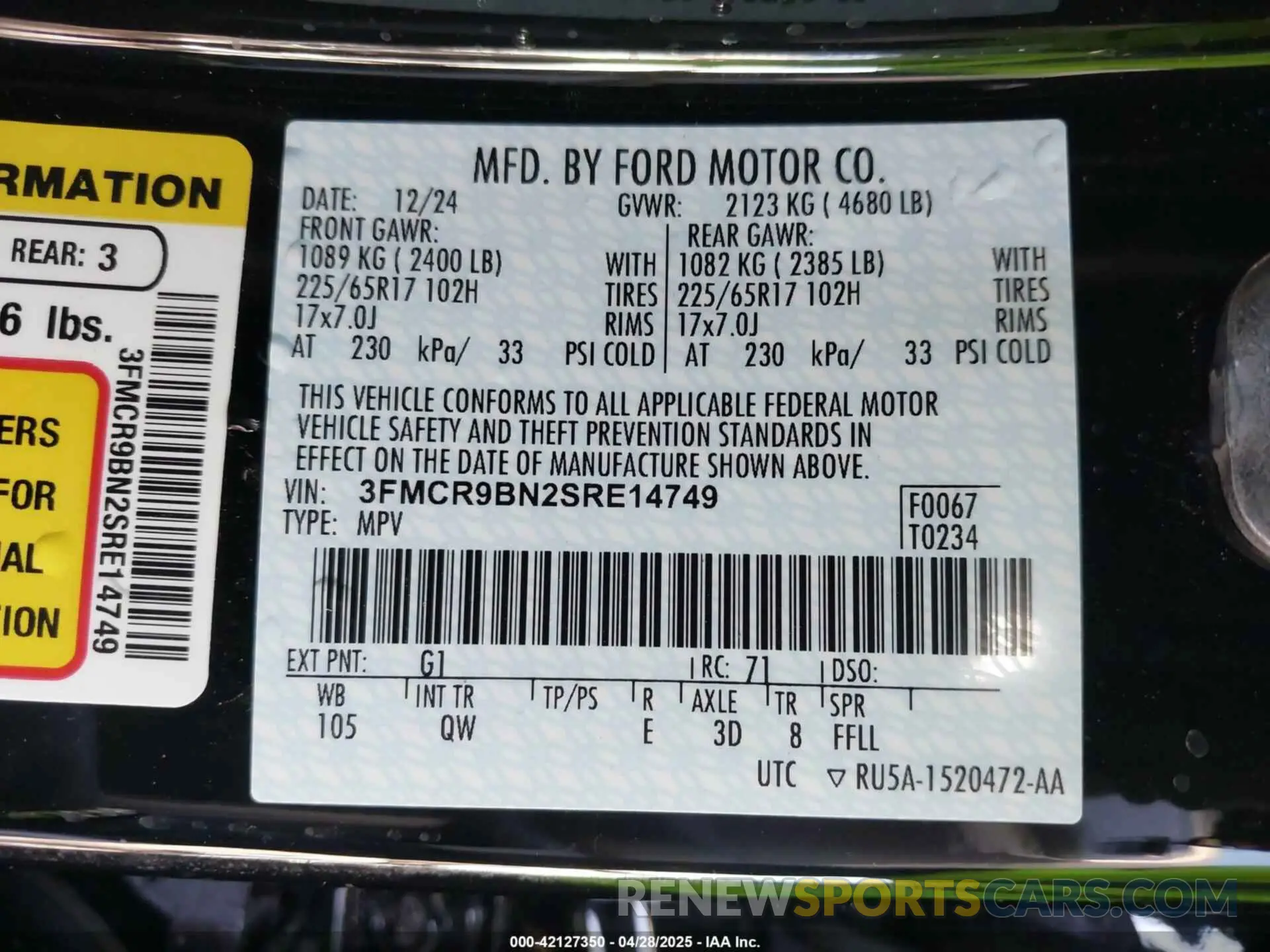 9 Photograph of a damaged car 3FMCR9BN2SRE14749 FORD BRONCO SPORT 2025