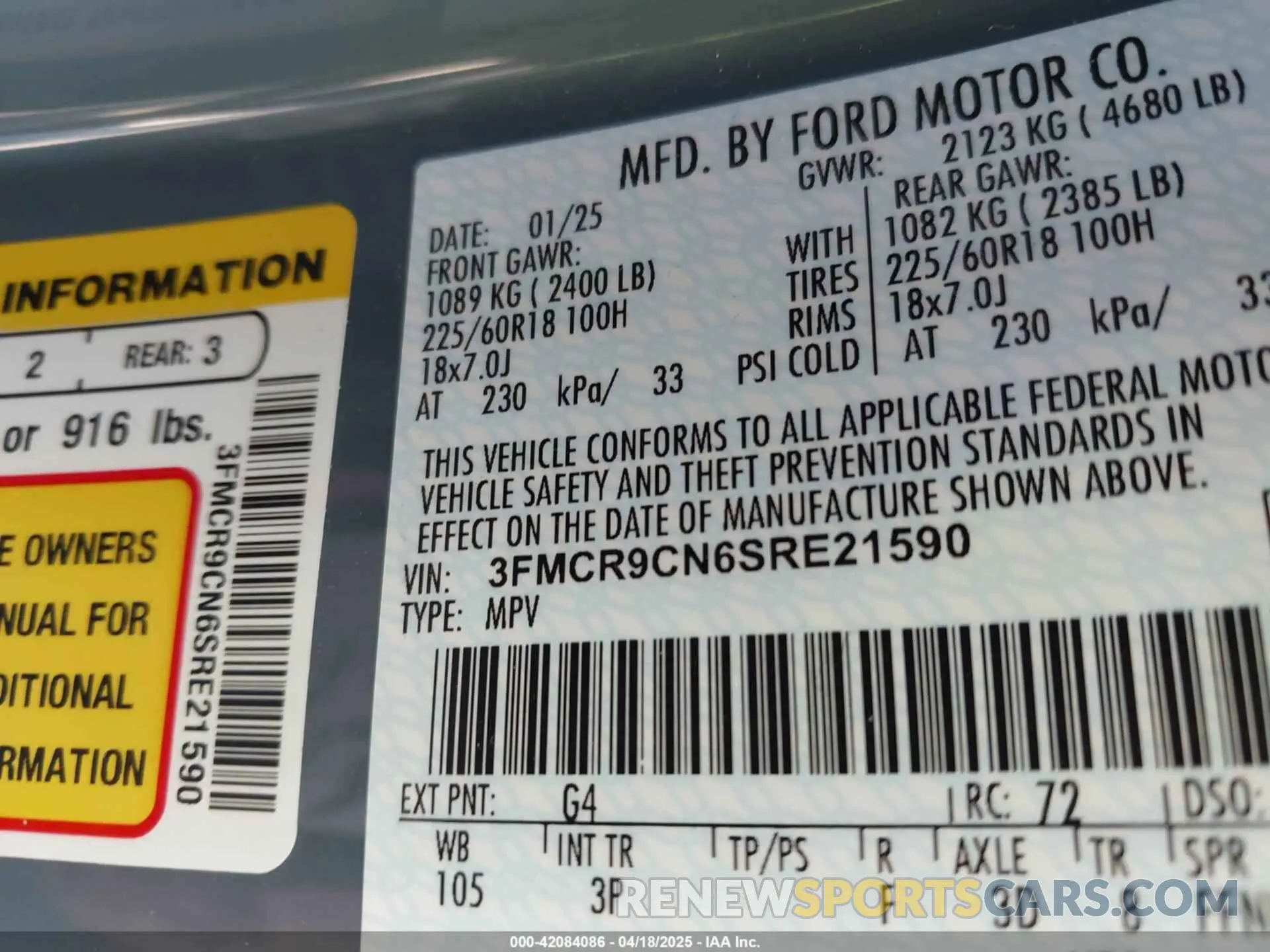 9 Photograph of a damaged car 3FMCR9CN6SRE21590 FORD BRONCO SPORT 2025