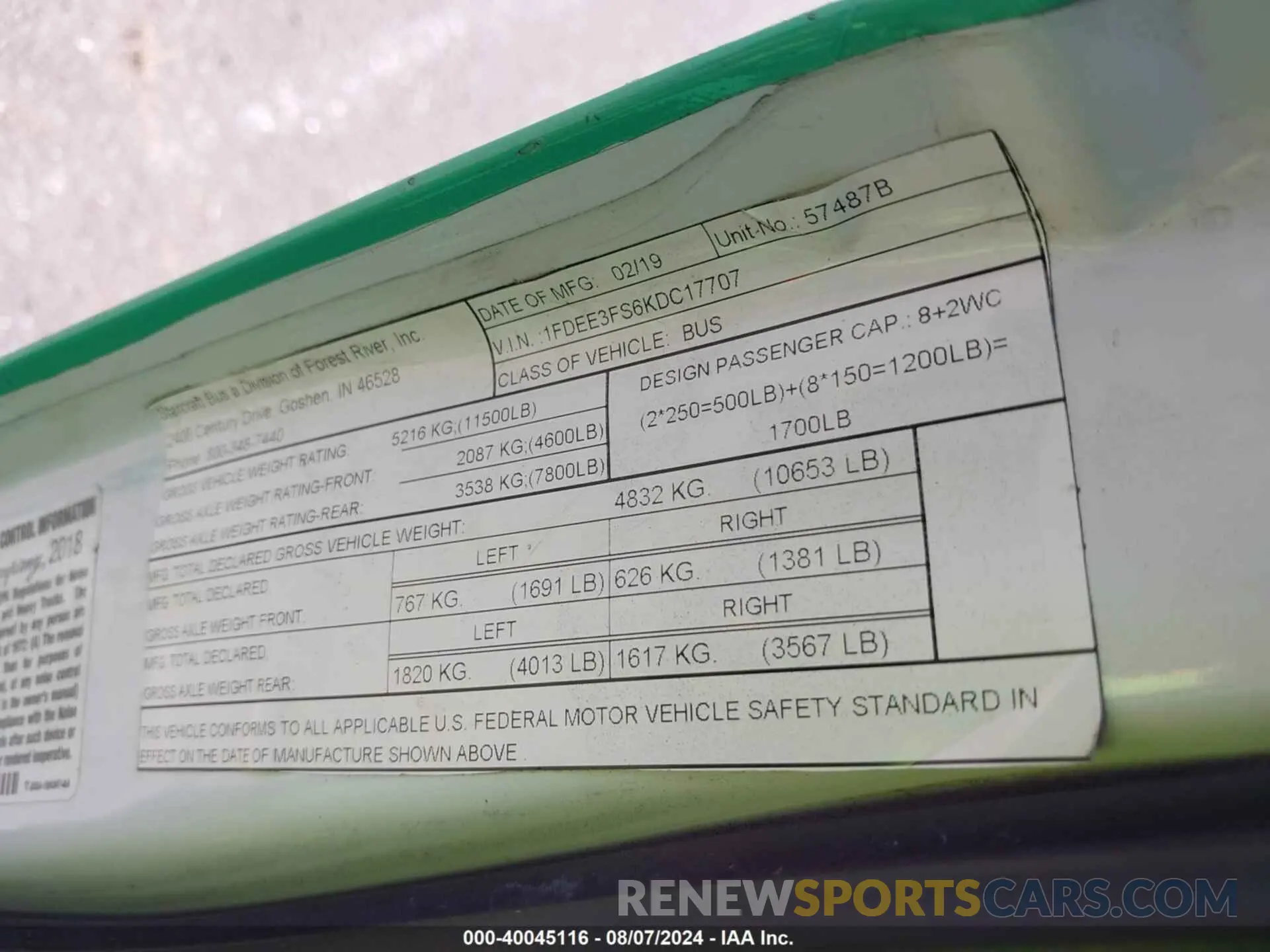 8 Photograph of a damaged car 1FDEE3FS6KDC17707 FORD E-350 CUTAWAY 2019