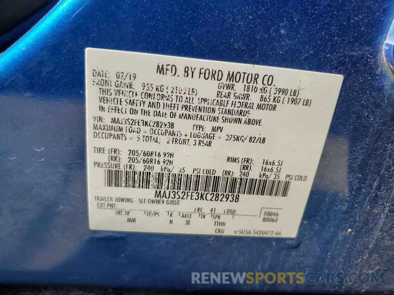 15 Photograph of a damaged car MAJ3S2FE3KC282938 FORD ECOSPORT 2019
