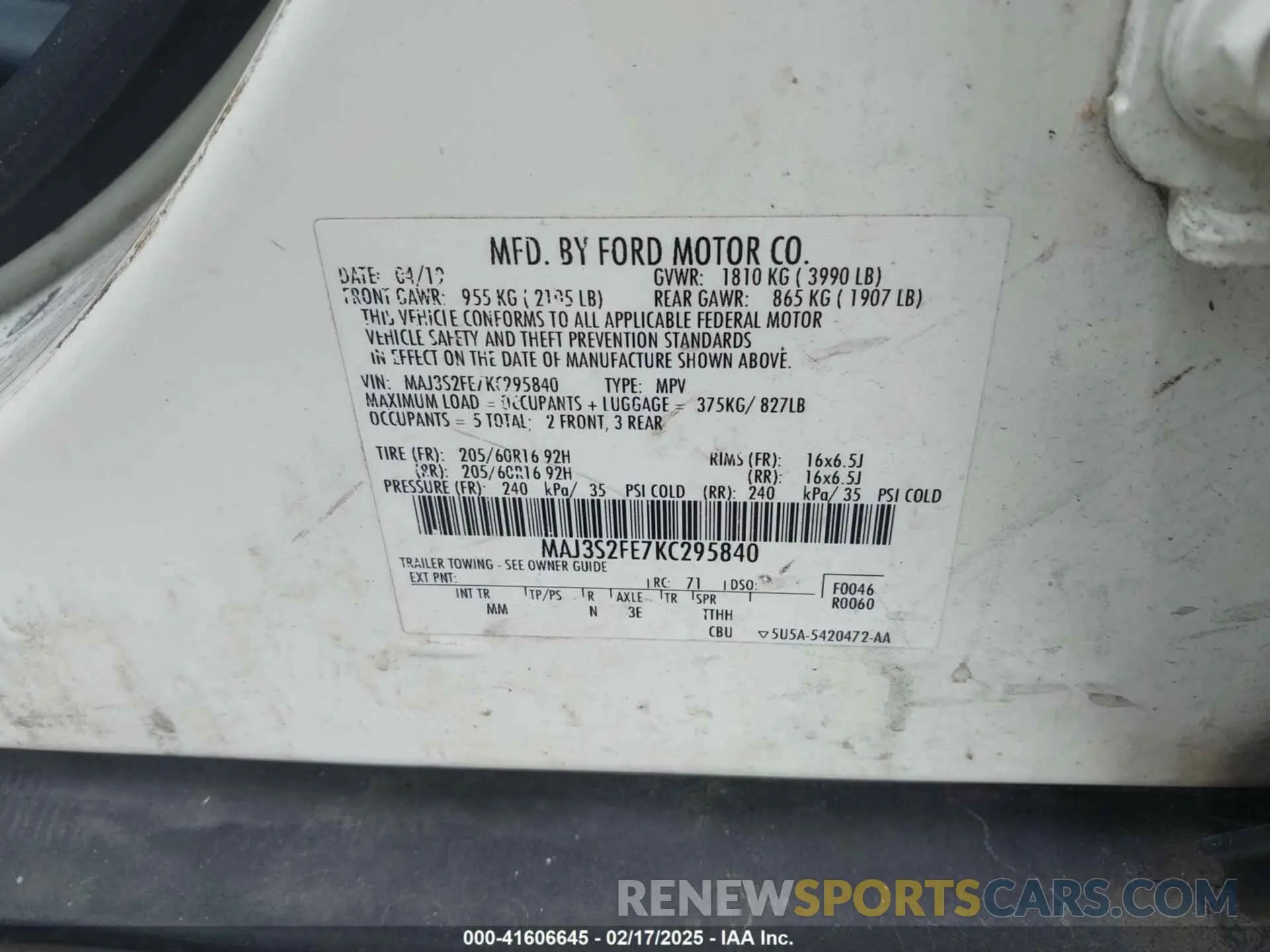 9 Photograph of a damaged car MAJ3S2FE7KC295840 FORD ECOSPORT 2019