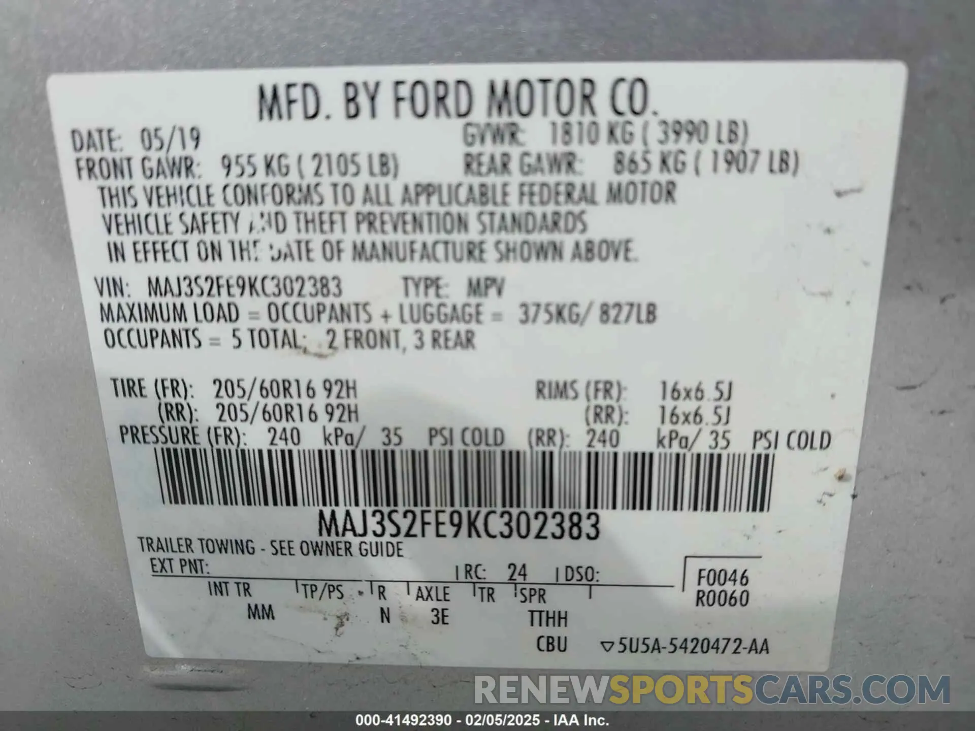 9 Photograph of a damaged car MAJ3S2FE9KC302383 FORD ECOSPORT 2019