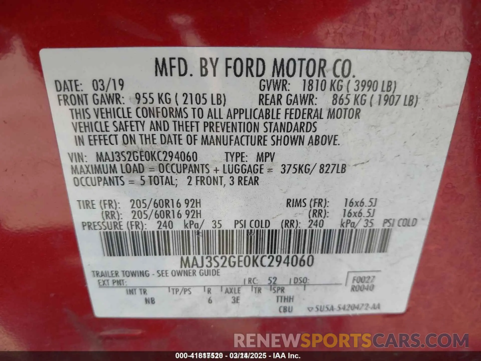 9 Photograph of a damaged car MAJ3S2GE0KC294060 FORD ECOSPORT 2019