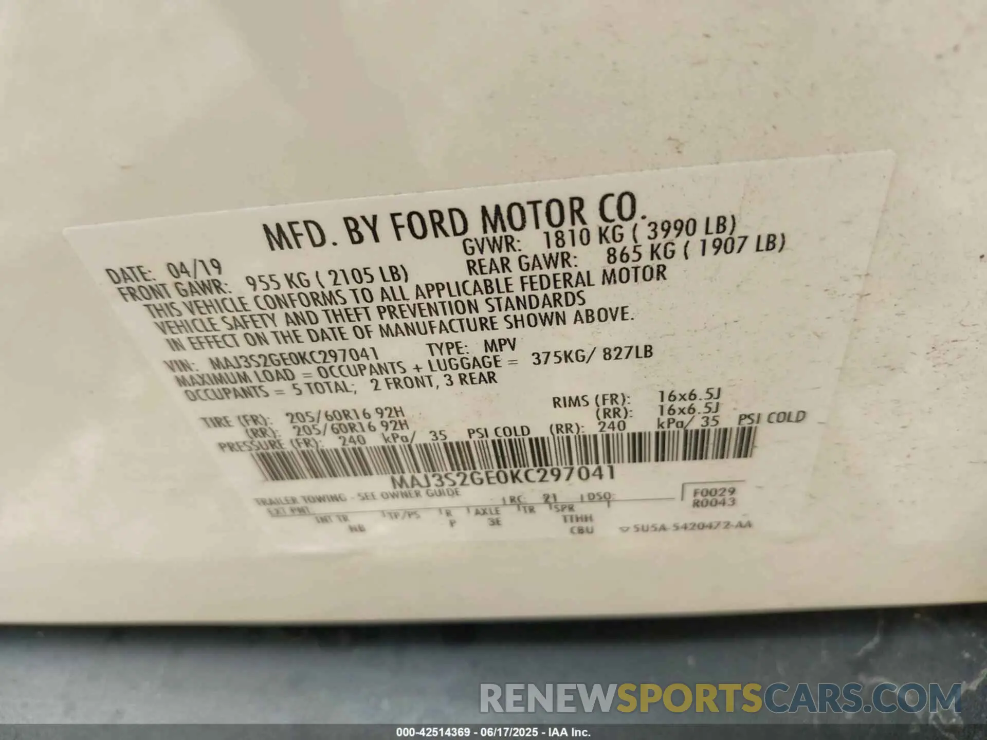 9 Photograph of a damaged car MAJ3S2GE0KC297041 FORD ECOSPORT 2019