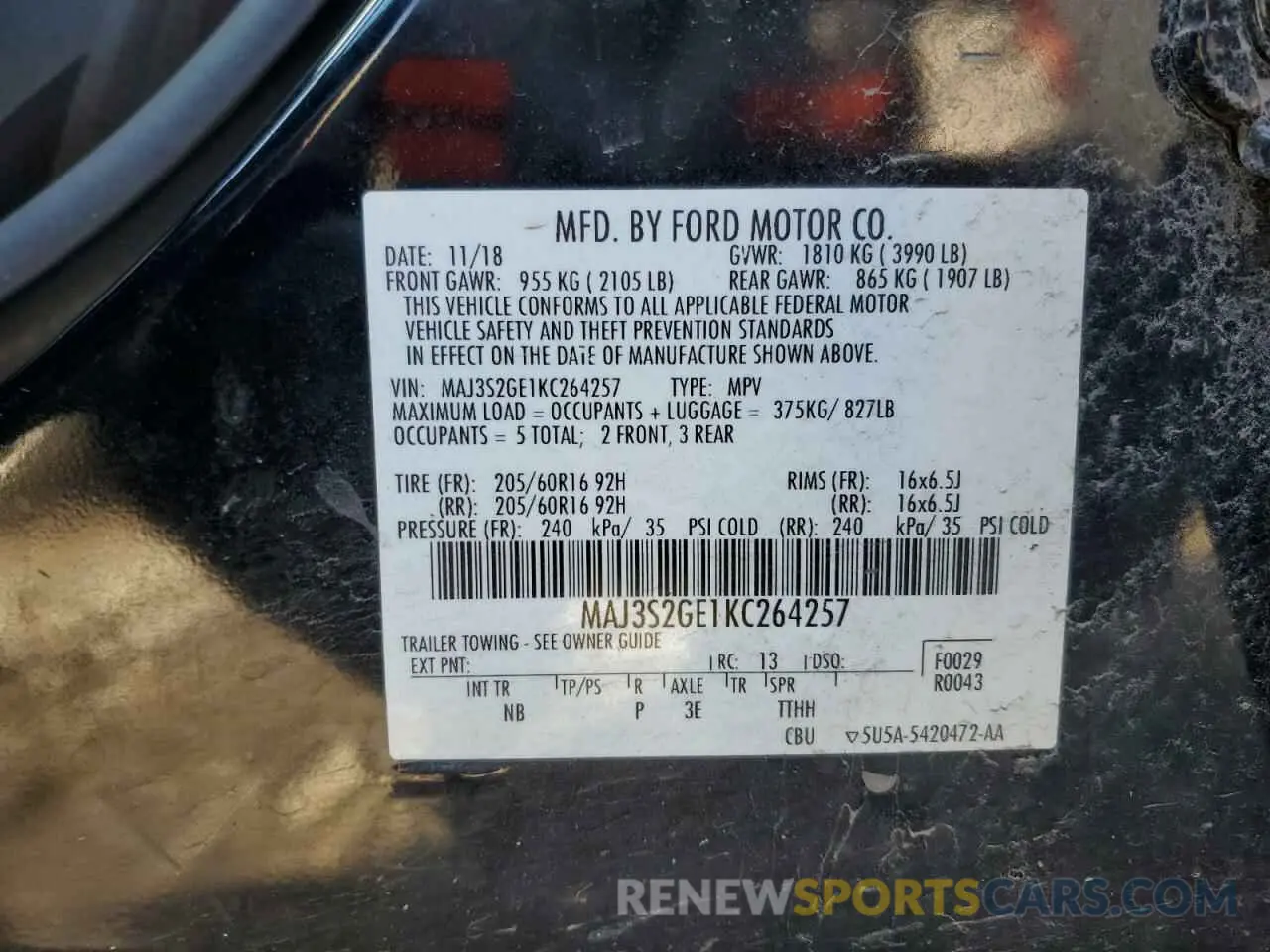12 Photograph of a damaged car MAJ3S2GE1KC264257 FORD ECOSPORT 2019