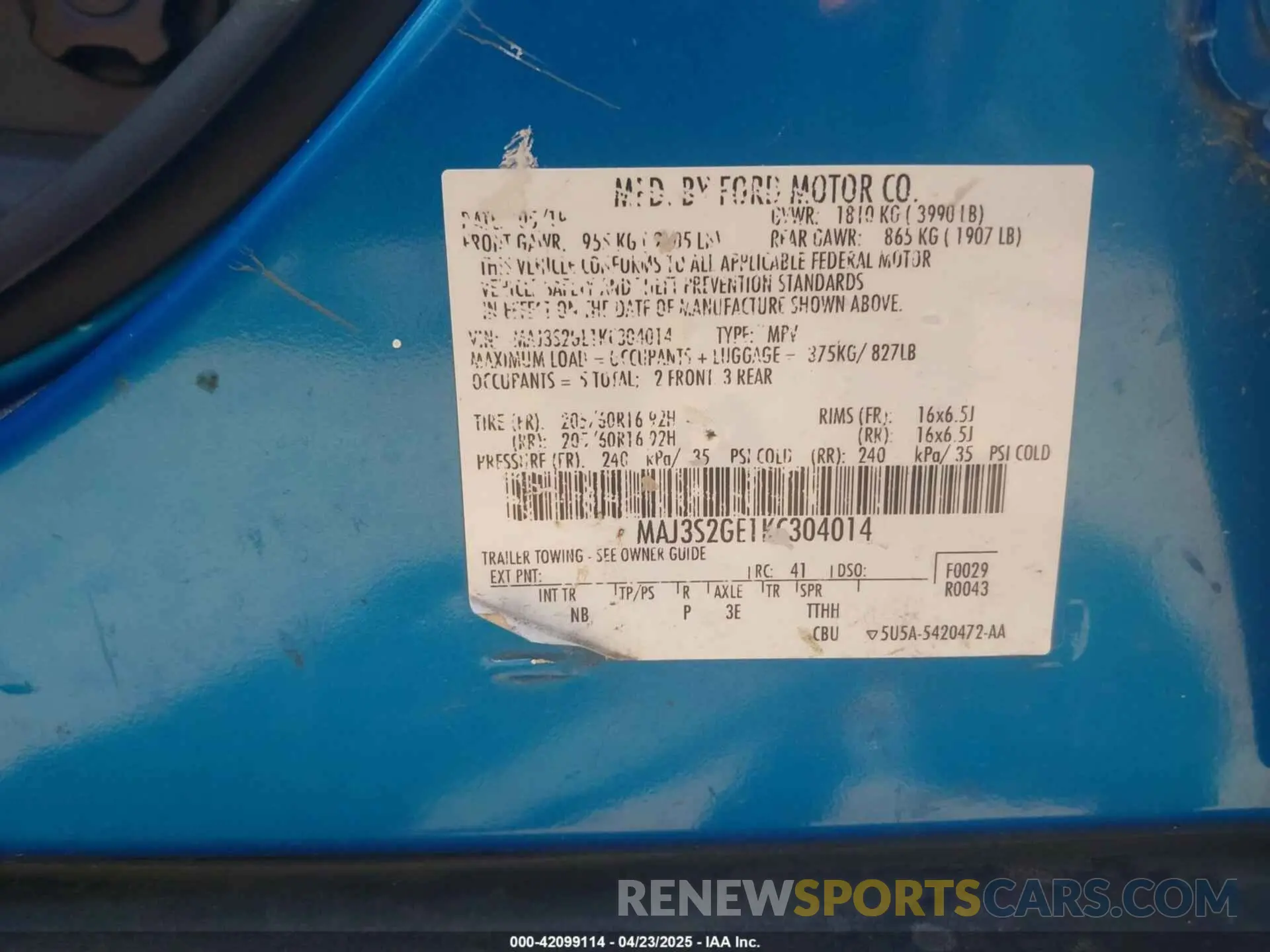 9 Photograph of a damaged car MAJ3S2GE1KC304014 FORD ECOSPORT 2019