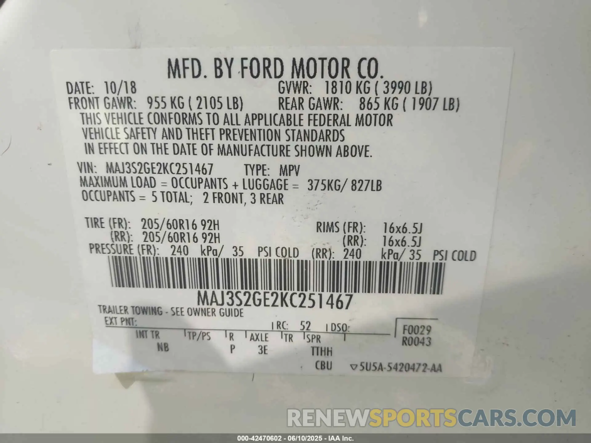 9 Photograph of a damaged car MAJ3S2GE2KC251467 FORD ECOSPORT 2019