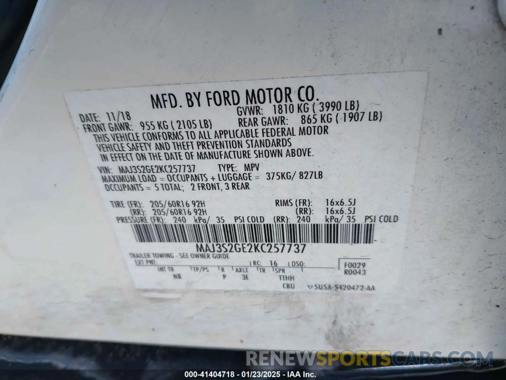 9 Photograph of a damaged car MAJ3S2GE2KC257737 FORD ECOSPORT 2019