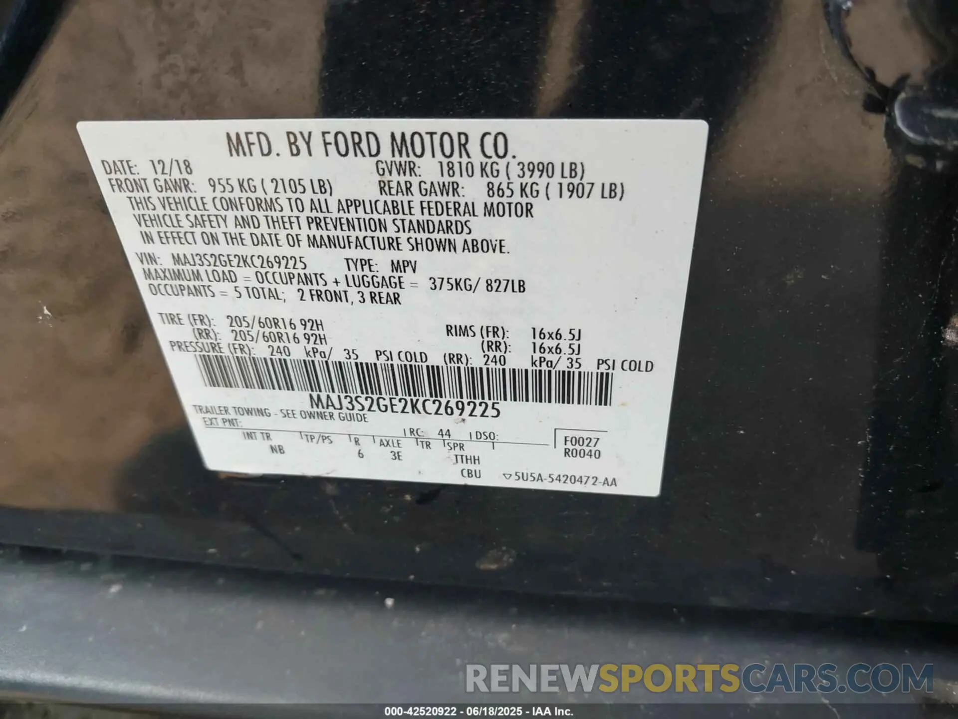 9 Photograph of a damaged car MAJ3S2GE2KC269225 FORD ECOSPORT 2019