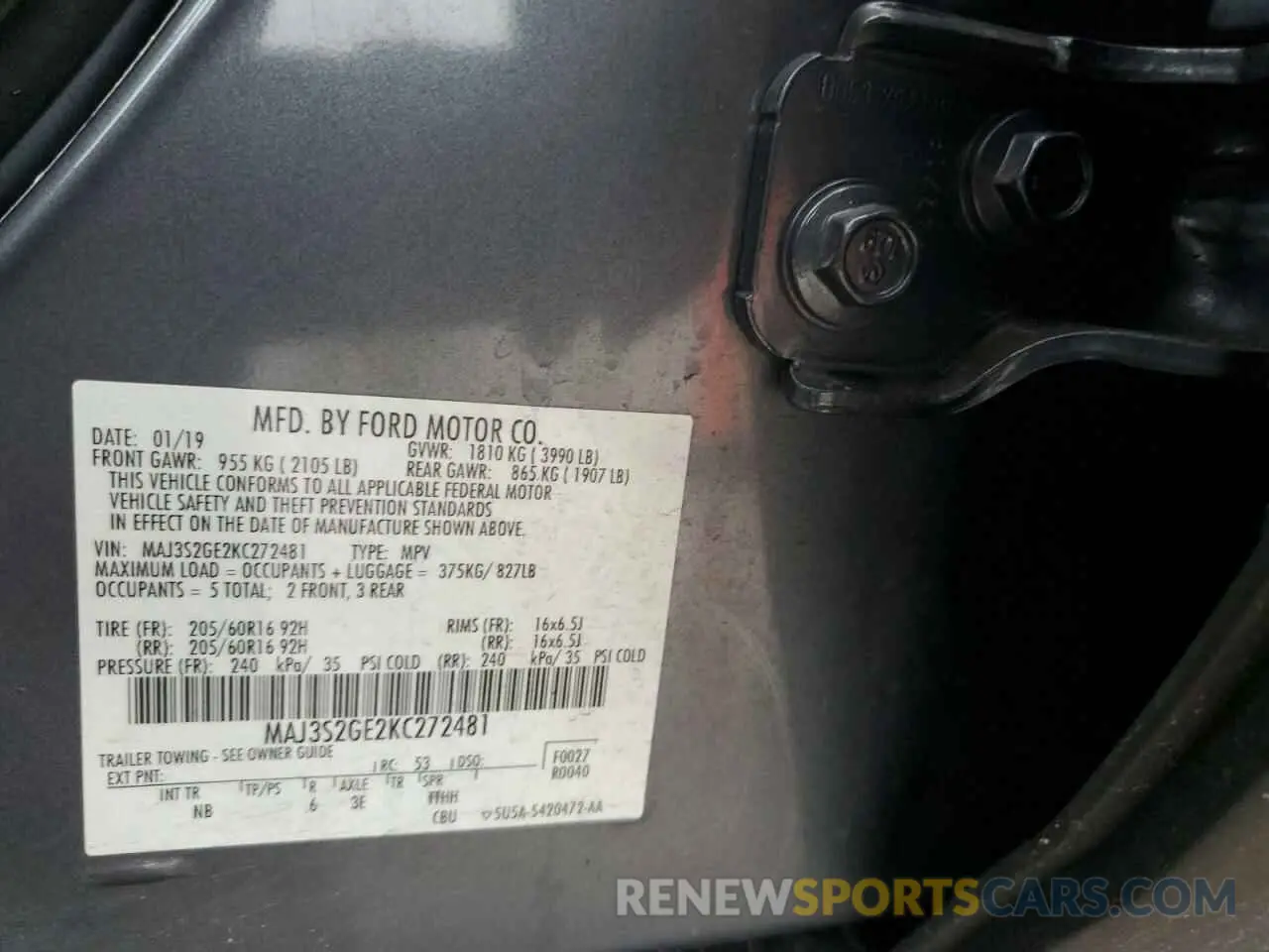 15 Photograph of a damaged car MAJ3S2GE2KC272481 FORD ECOSPORT 2019