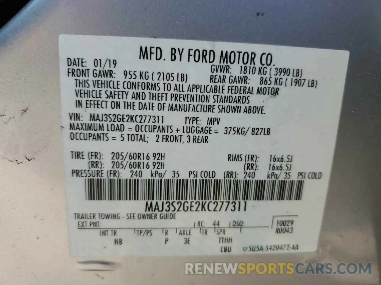 13 Photograph of a damaged car MAJ3S2GE2KC277311 FORD ECOSPORT 2019