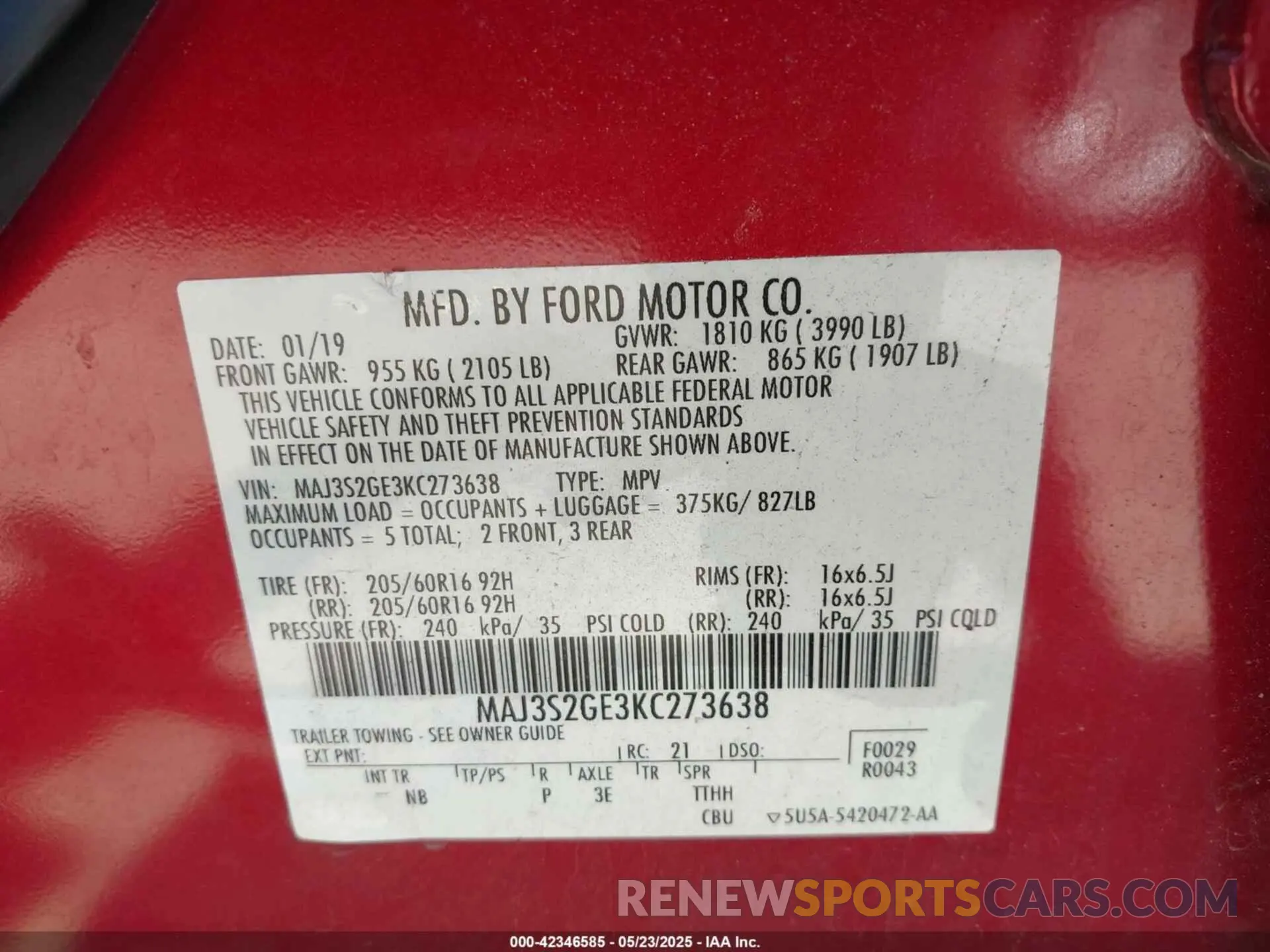 9 Photograph of a damaged car MAJ3S2GE3KC273638 FORD ECOSPORT 2019