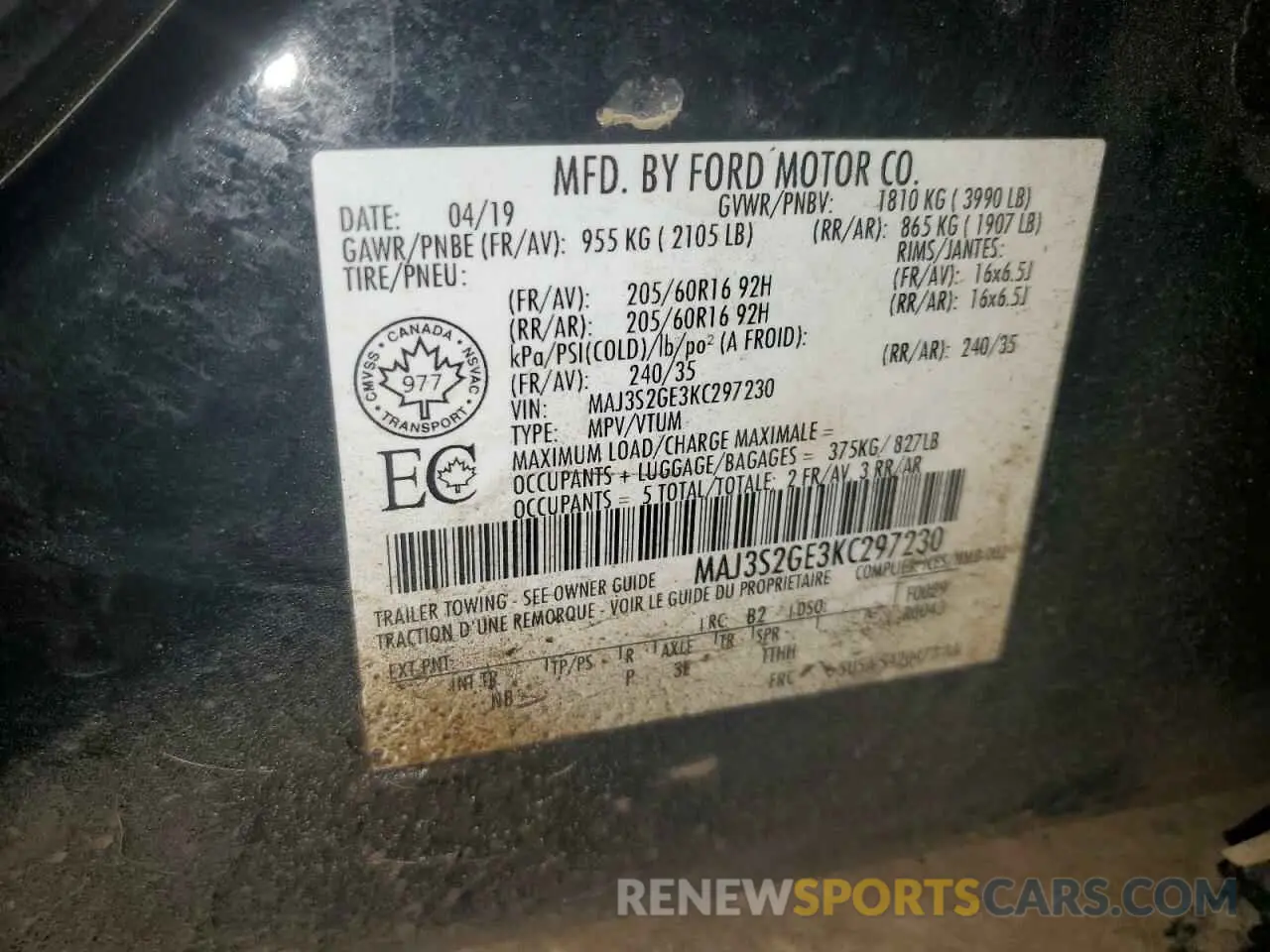 13 Photograph of a damaged car MAJ3S2GE3KC297230 FORD ECOSPORT 2019