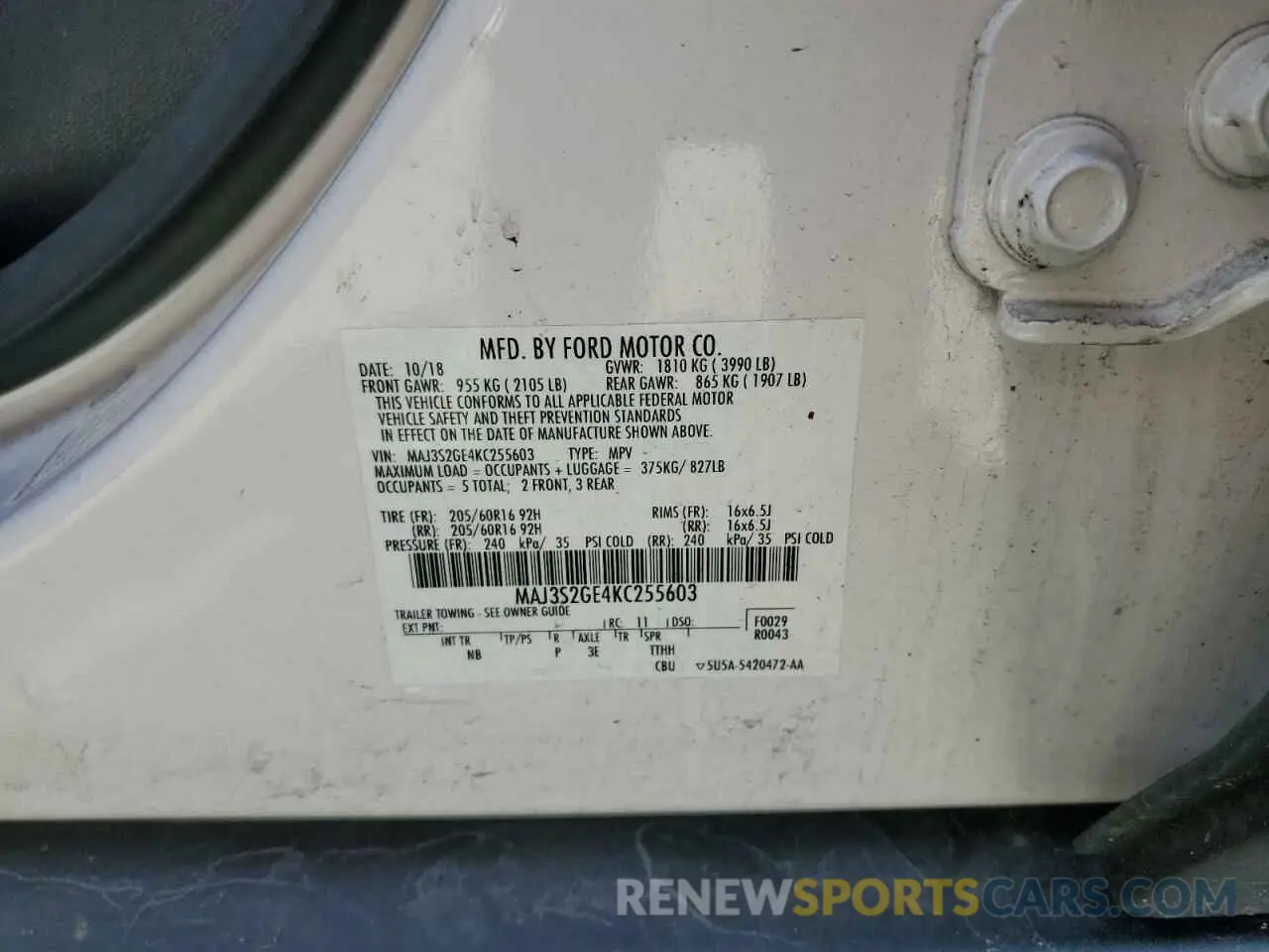 14 Photograph of a damaged car MAJ3S2GE4KC255603 FORD ECOSPORT 2019