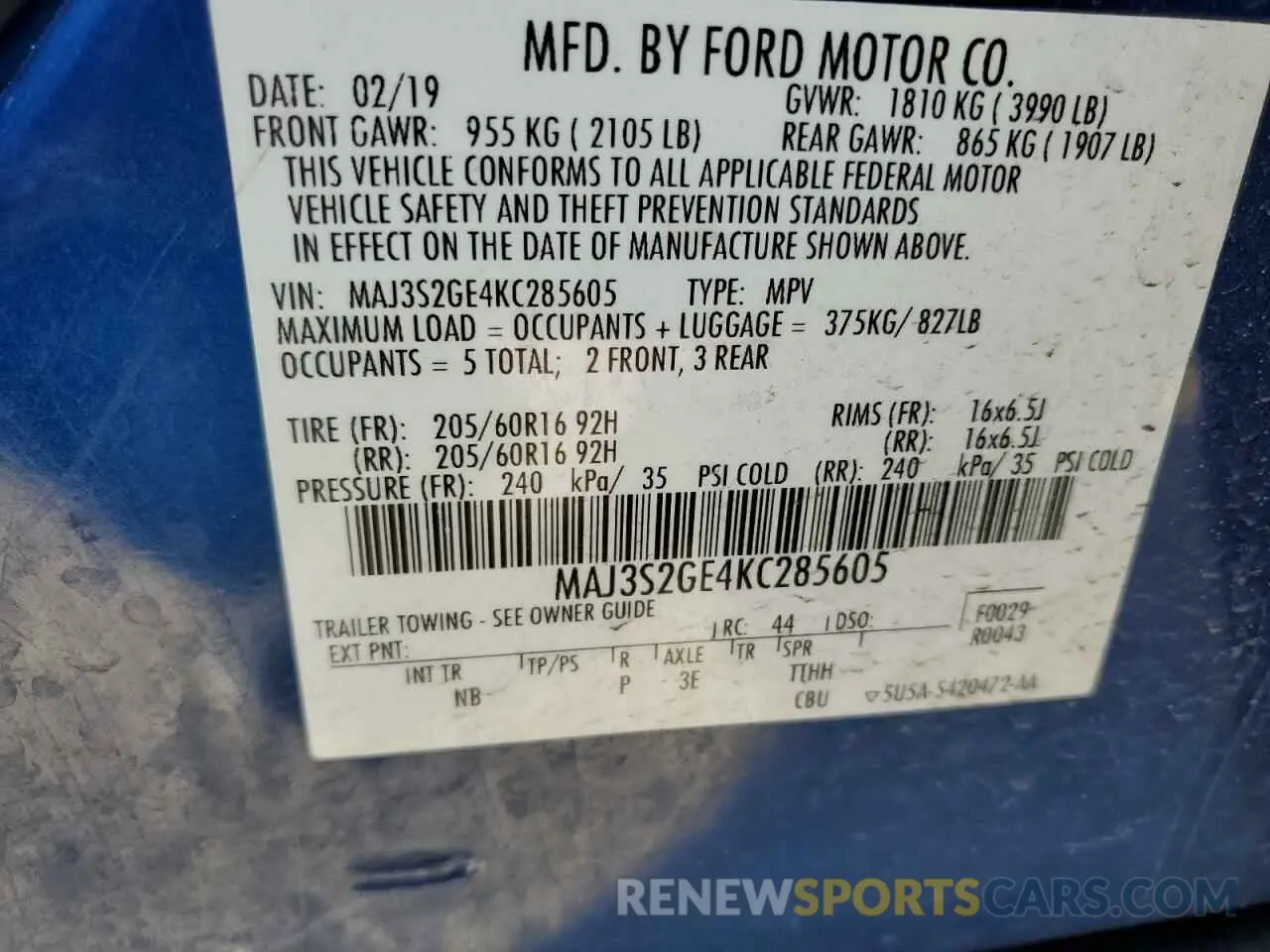 13 Photograph of a damaged car MAJ3S2GE4KC285605 FORD ECOSPORT 2019