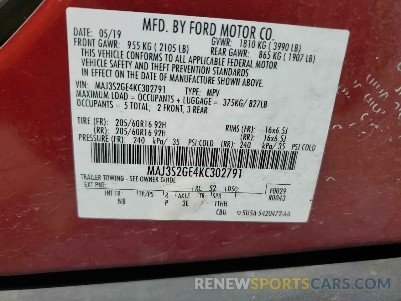 13 Photograph of a damaged car MAJ3S2GE4KC302791 FORD ECOSPORT 2019