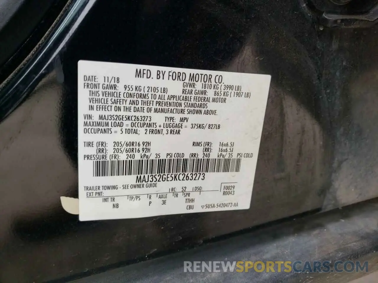 14 Photograph of a damaged car MAJ3S2GE5KC263273 FORD ECOSPORT 2019