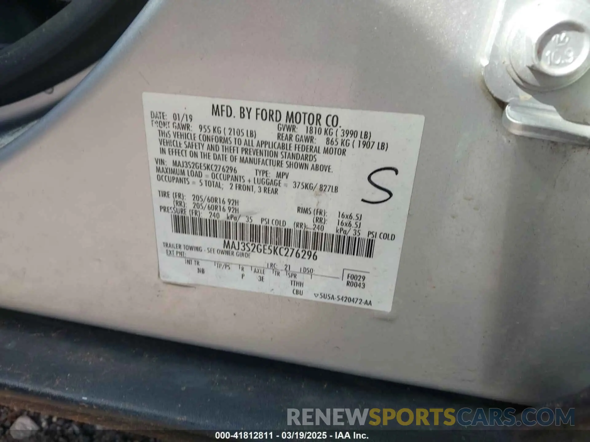 9 Photograph of a damaged car MAJ3S2GE5KC276296 FORD ECOSPORT 2019