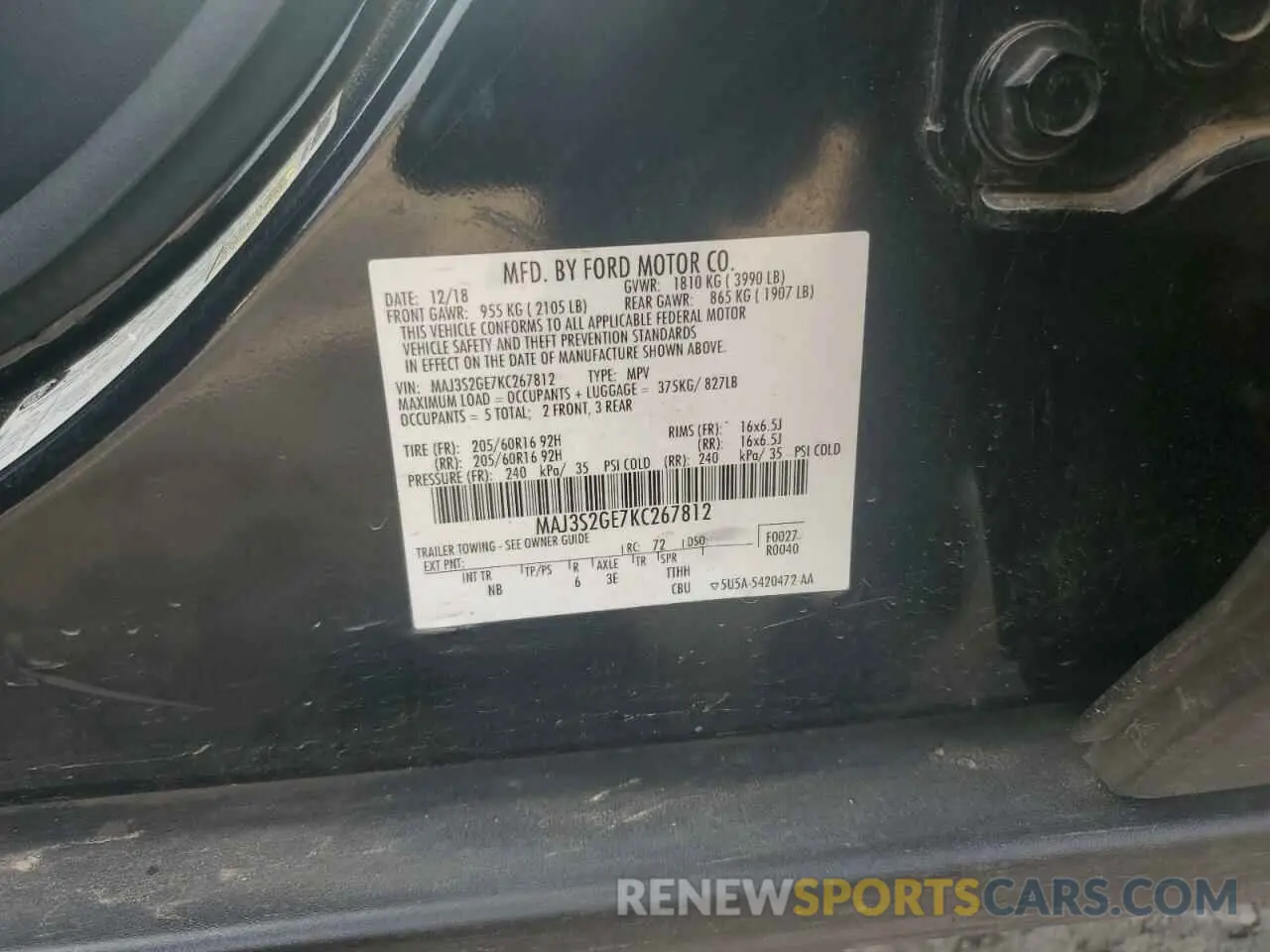 13 Photograph of a damaged car MAJ3S2GE7KC267812 FORD ECOSPORT 2019
