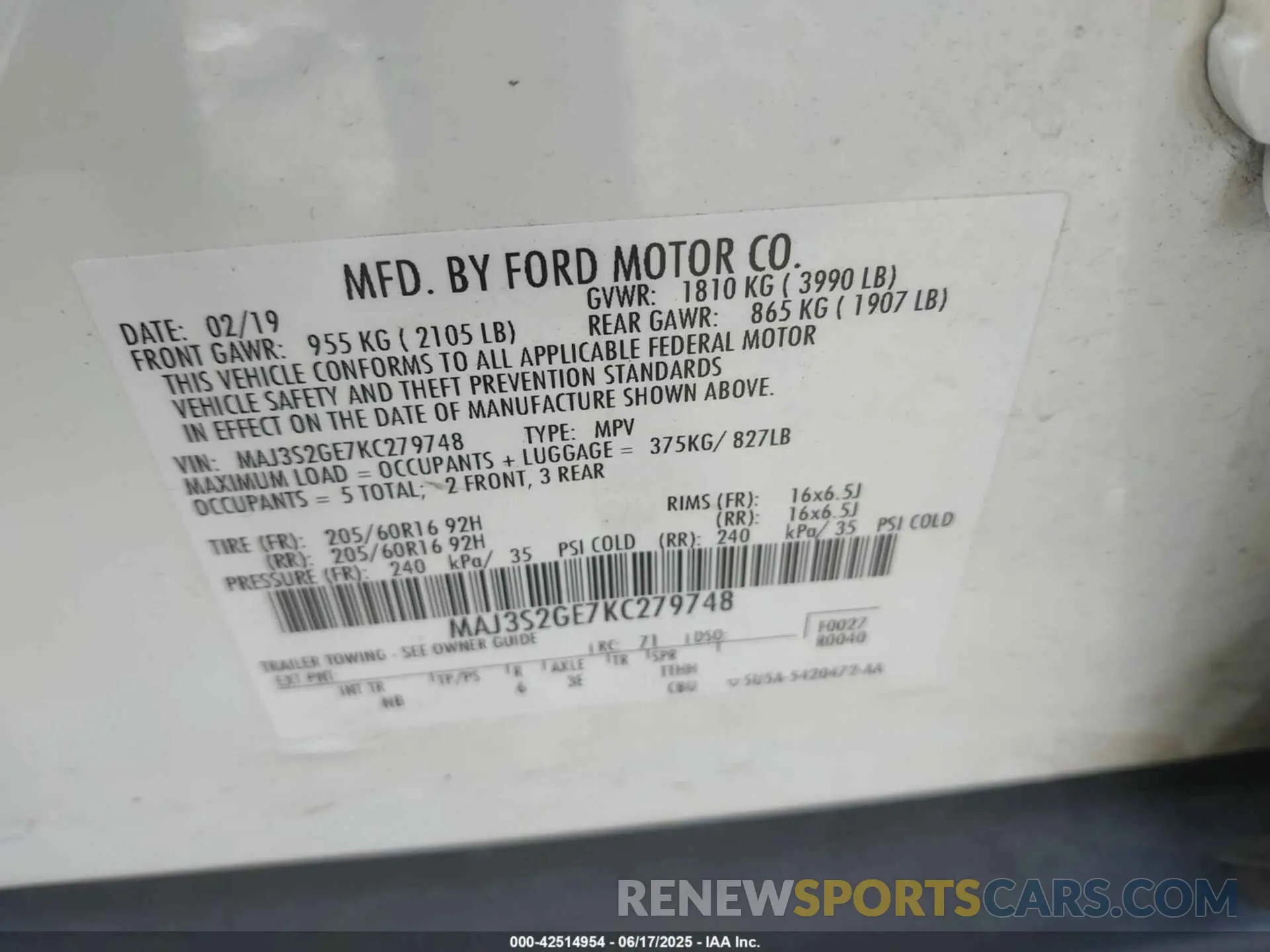 9 Photograph of a damaged car MAJ3S2GE7KC279748 FORD ECOSPORT 2019