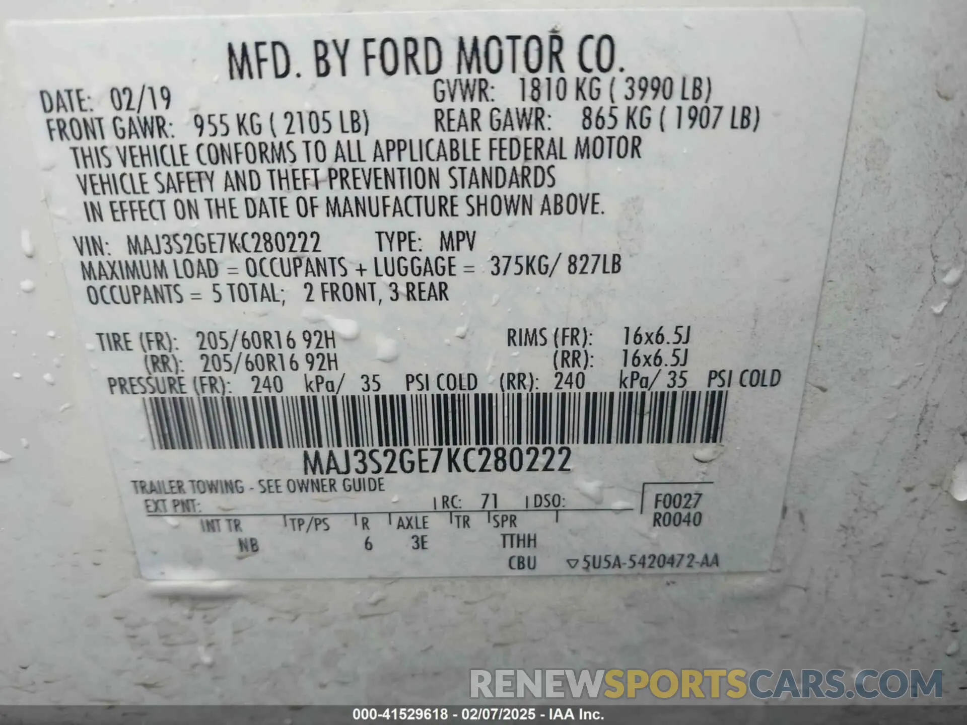 9 Photograph of a damaged car MAJ3S2GE7KC280222 FORD ECOSPORT 2019