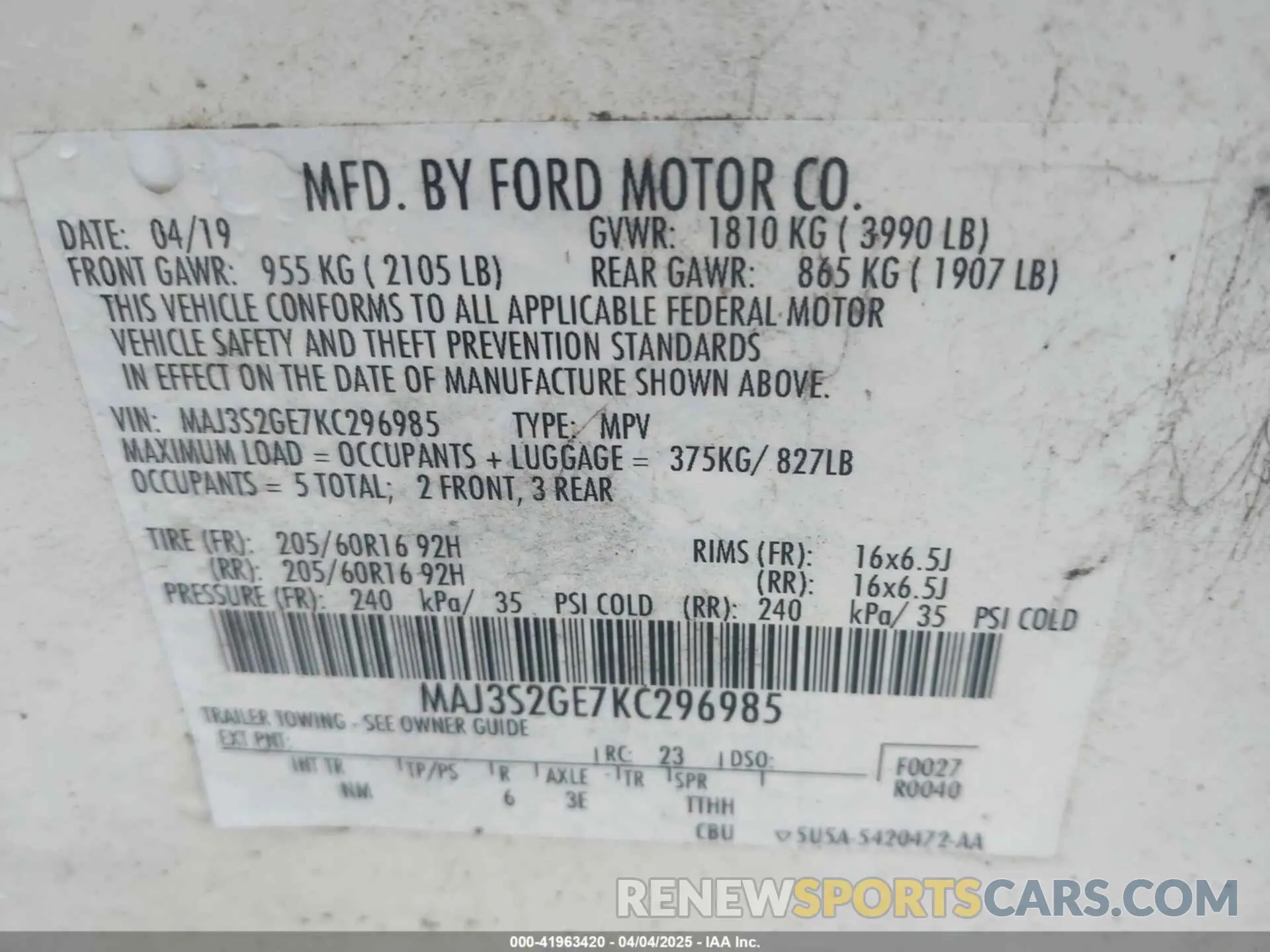 9 Photograph of a damaged car MAJ3S2GE7KC296985 FORD ECOSPORT 2019