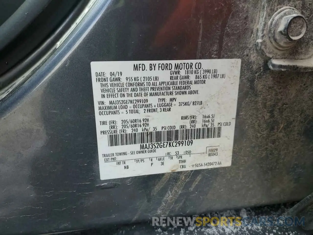 14 Photograph of a damaged car MAJ3S2GE7KC299109 FORD ECOSPORT 2019