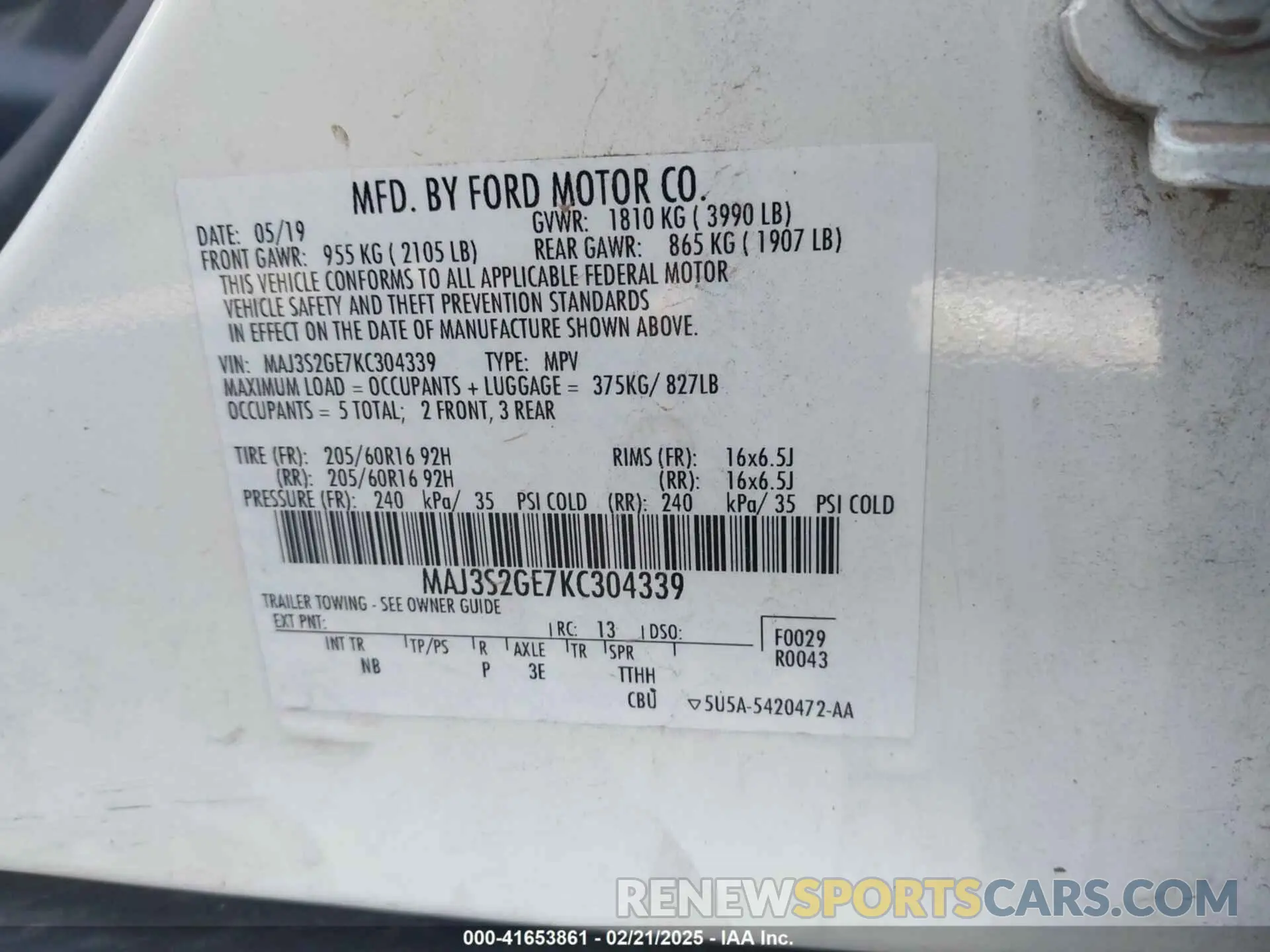 9 Photograph of a damaged car MAJ3S2GE7KC304339 FORD ECOSPORT 2019