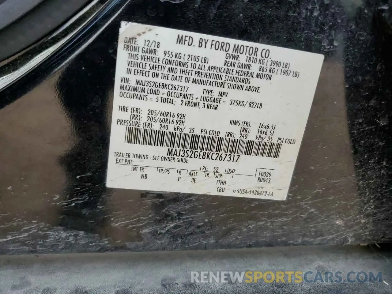 13 Photograph of a damaged car MAJ3S2GE8KC267317 FORD ECOSPORT 2019