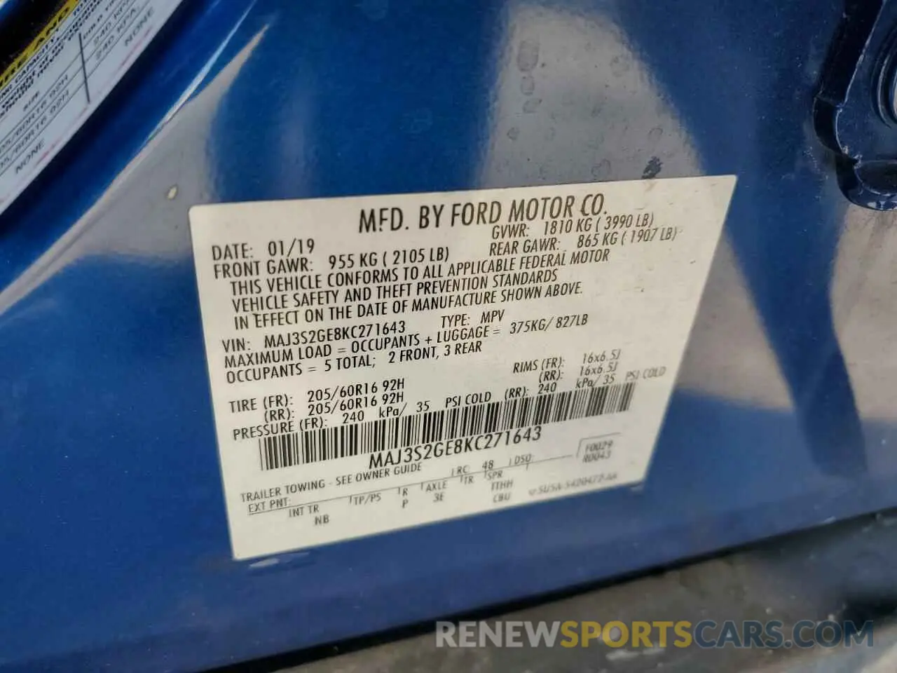 14 Photograph of a damaged car MAJ3S2GE8KC271643 FORD ECOSPORT 2019