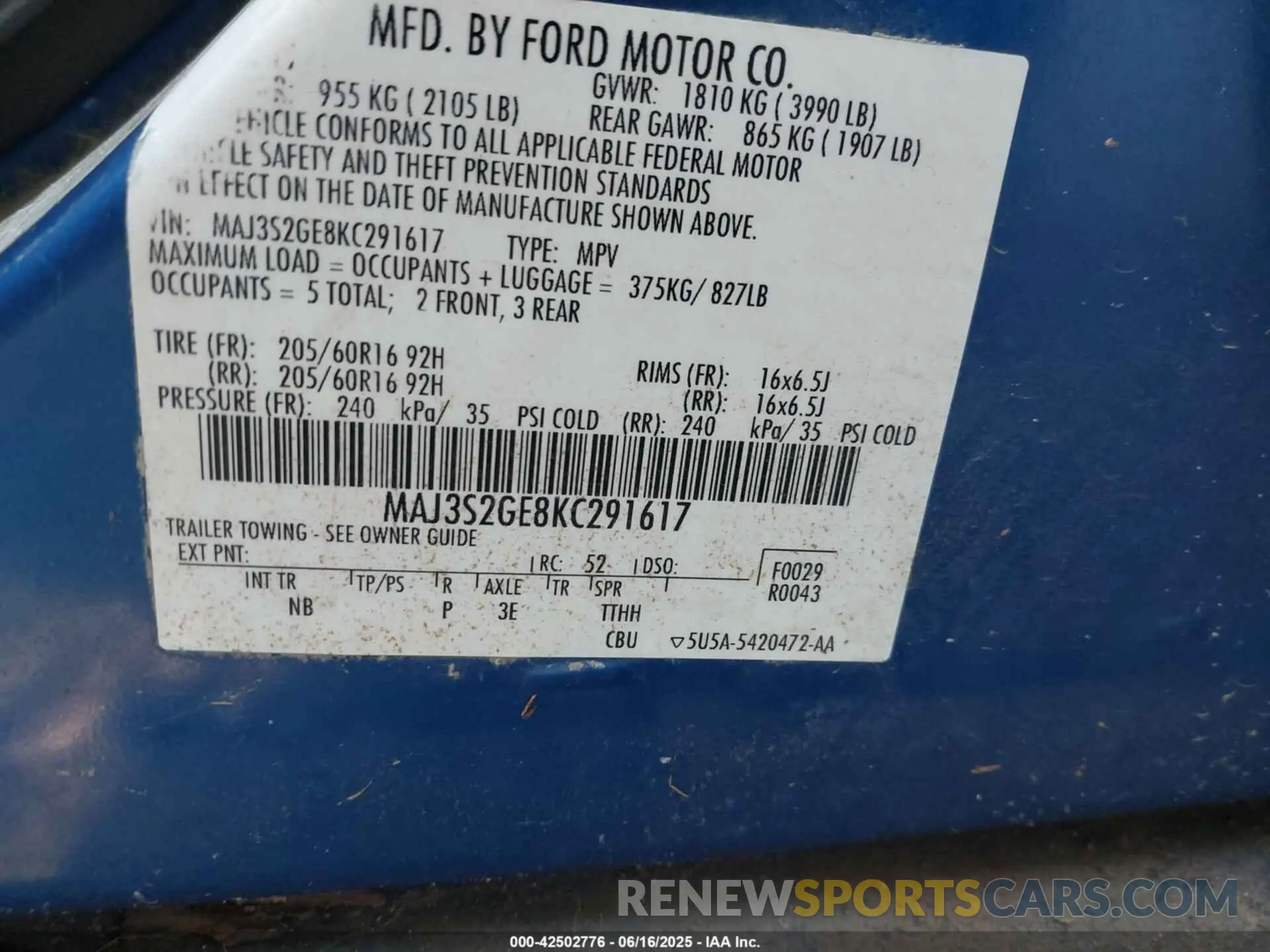 9 Photograph of a damaged car MAJ3S2GE8KC291617 FORD ECOSPORT 2019