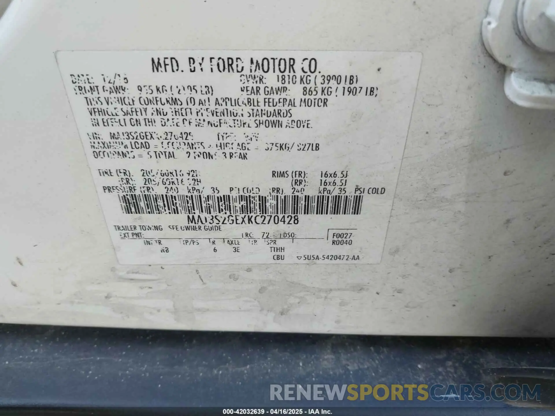 9 Photograph of a damaged car MAJ3S2GEXKC270428 FORD ECOSPORT 2019