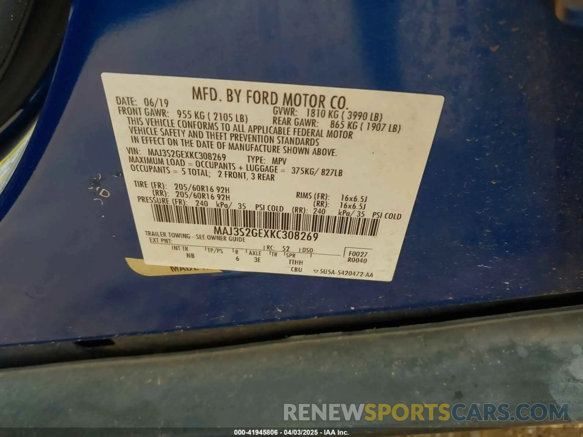9 Photograph of a damaged car MAJ3S2GEXKC308269 FORD ECOSPORT 2019