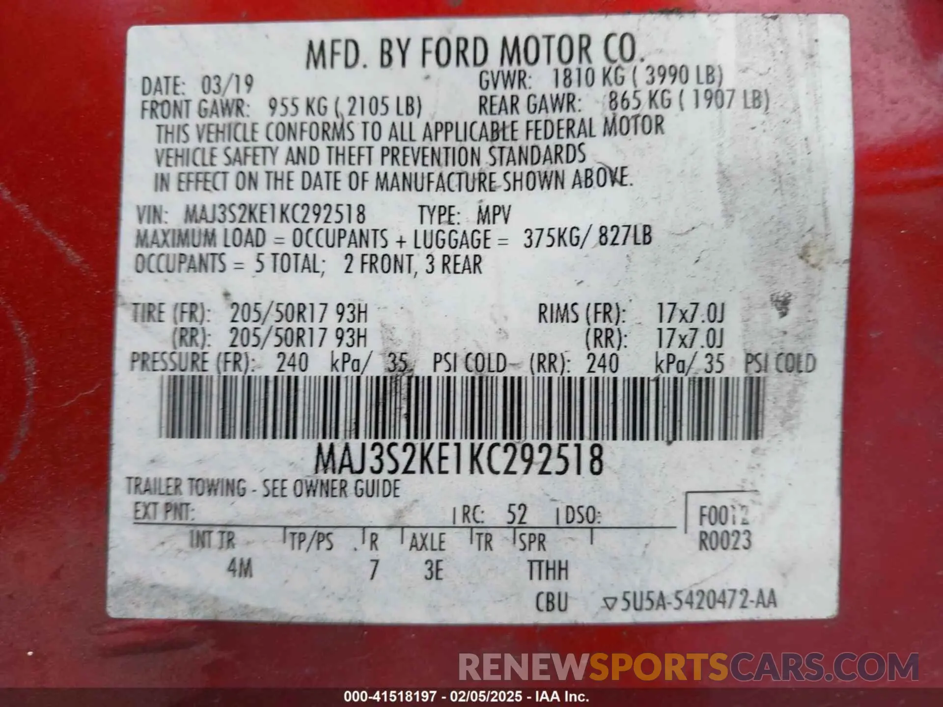 9 Photograph of a damaged car MAJ3S2KE1KC292518 FORD ECOSPORT 2019
