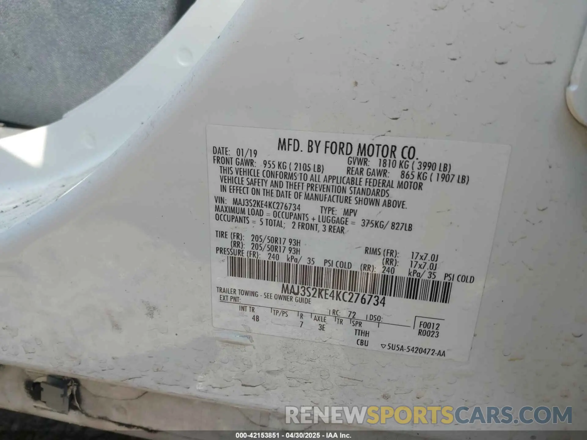 9 Photograph of a damaged car MAJ3S2KE4KC276734 FORD ECOSPORT 2019