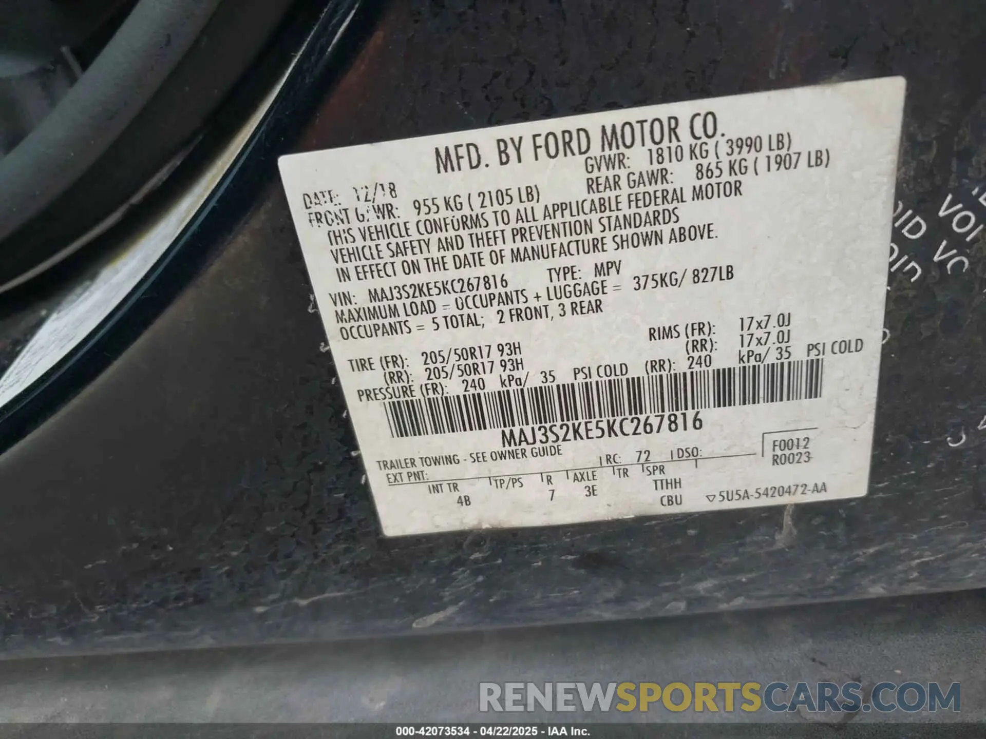 9 Photograph of a damaged car MAJ3S2KE5KC267816 FORD ECOSPORT 2019