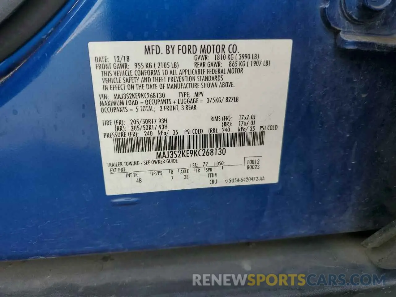 13 Photograph of a damaged car MAJ3S2KE9KC268130 FORD ECOSPORT 2019
