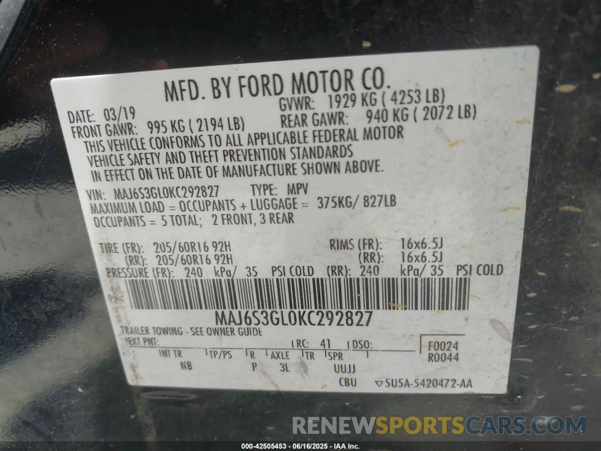 9 Photograph of a damaged car MAJ6S3GL0KC292827 FORD ECOSPORT 2019