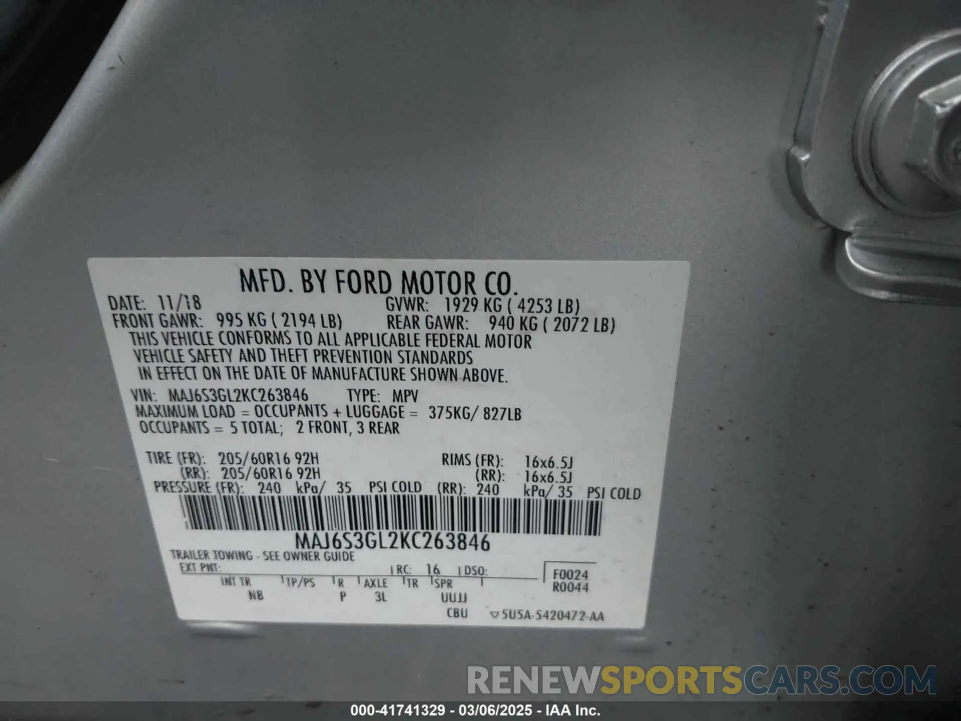9 Photograph of a damaged car MAJ6S3GL2KC263846 FORD ECOSPORT 2019