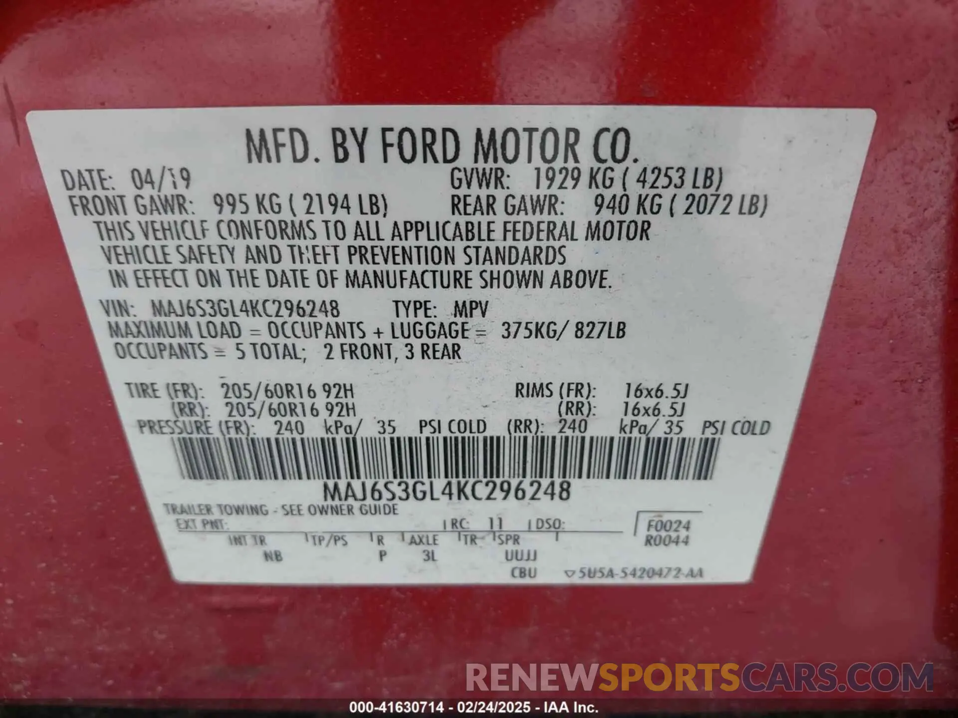 9 Photograph of a damaged car MAJ6S3GL4KC296248 FORD ECOSPORT 2019