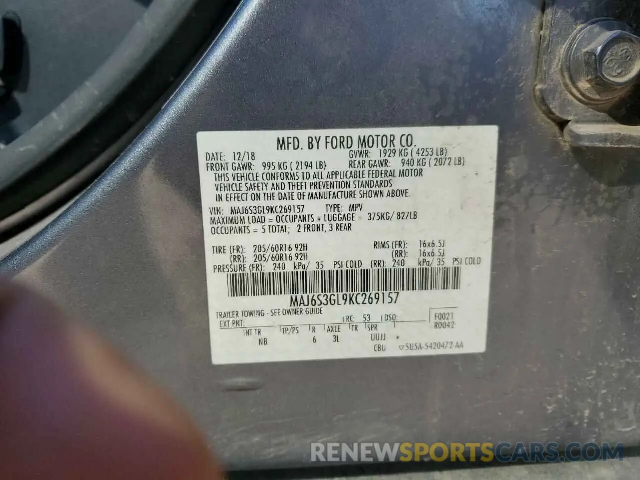 13 Photograph of a damaged car MAJ6S3GL9KC269157 FORD ECOSPORT 2019