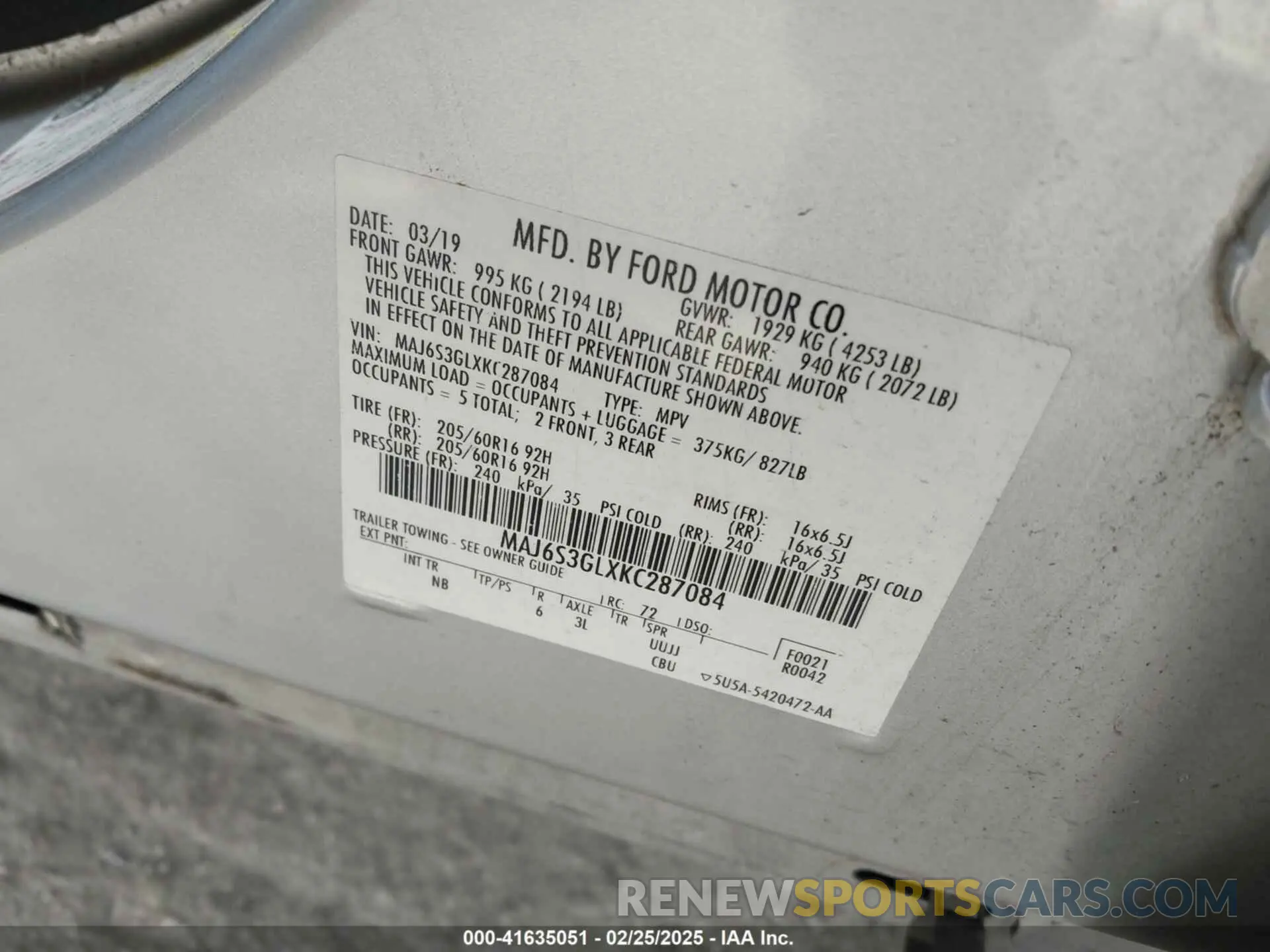 9 Photograph of a damaged car MAJ6S3GLXKC287084 FORD ECOSPORT 2019