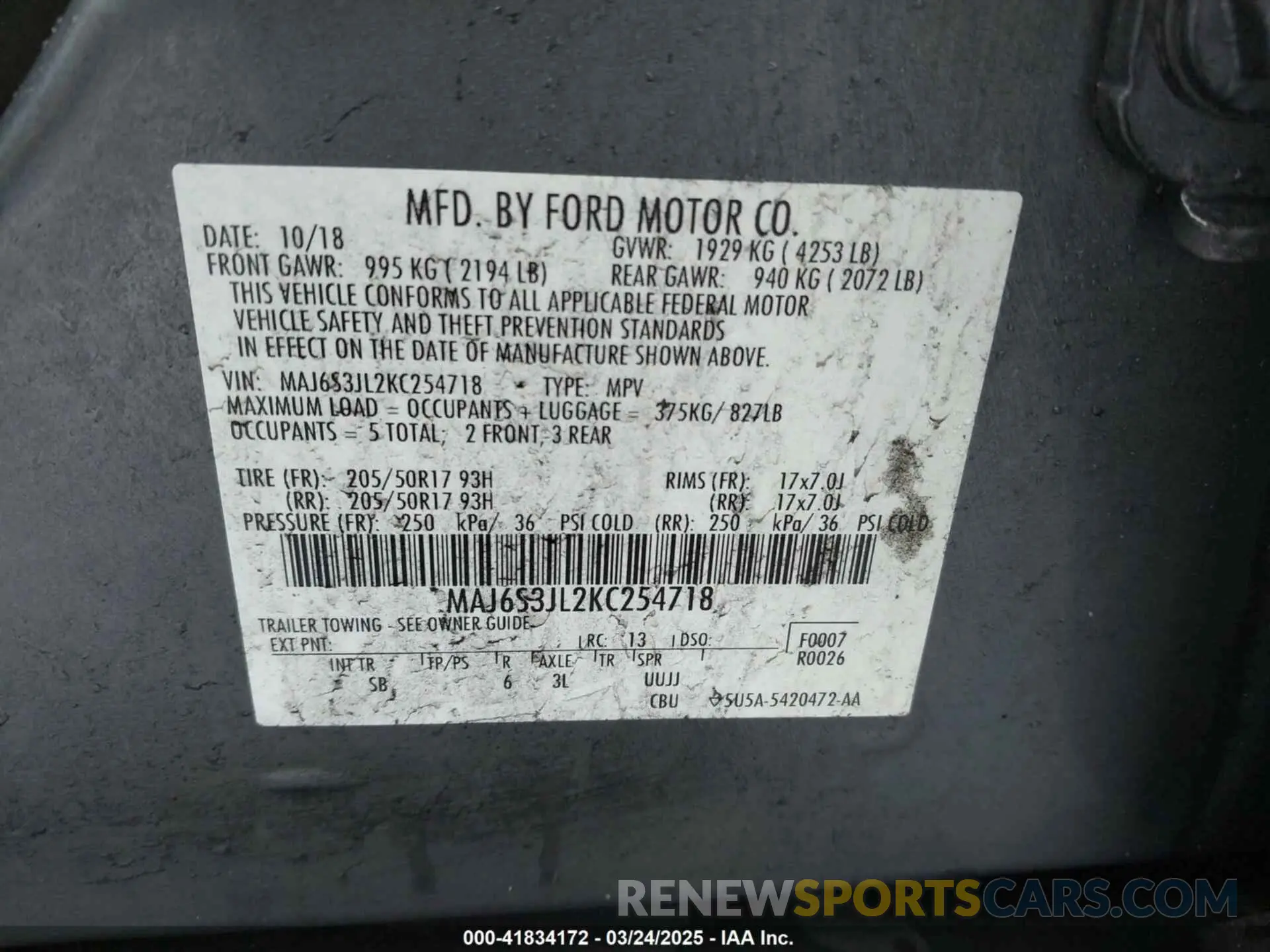 9 Photograph of a damaged car MAJ6S3JL2KC254718 FORD ECOSPORT 2019