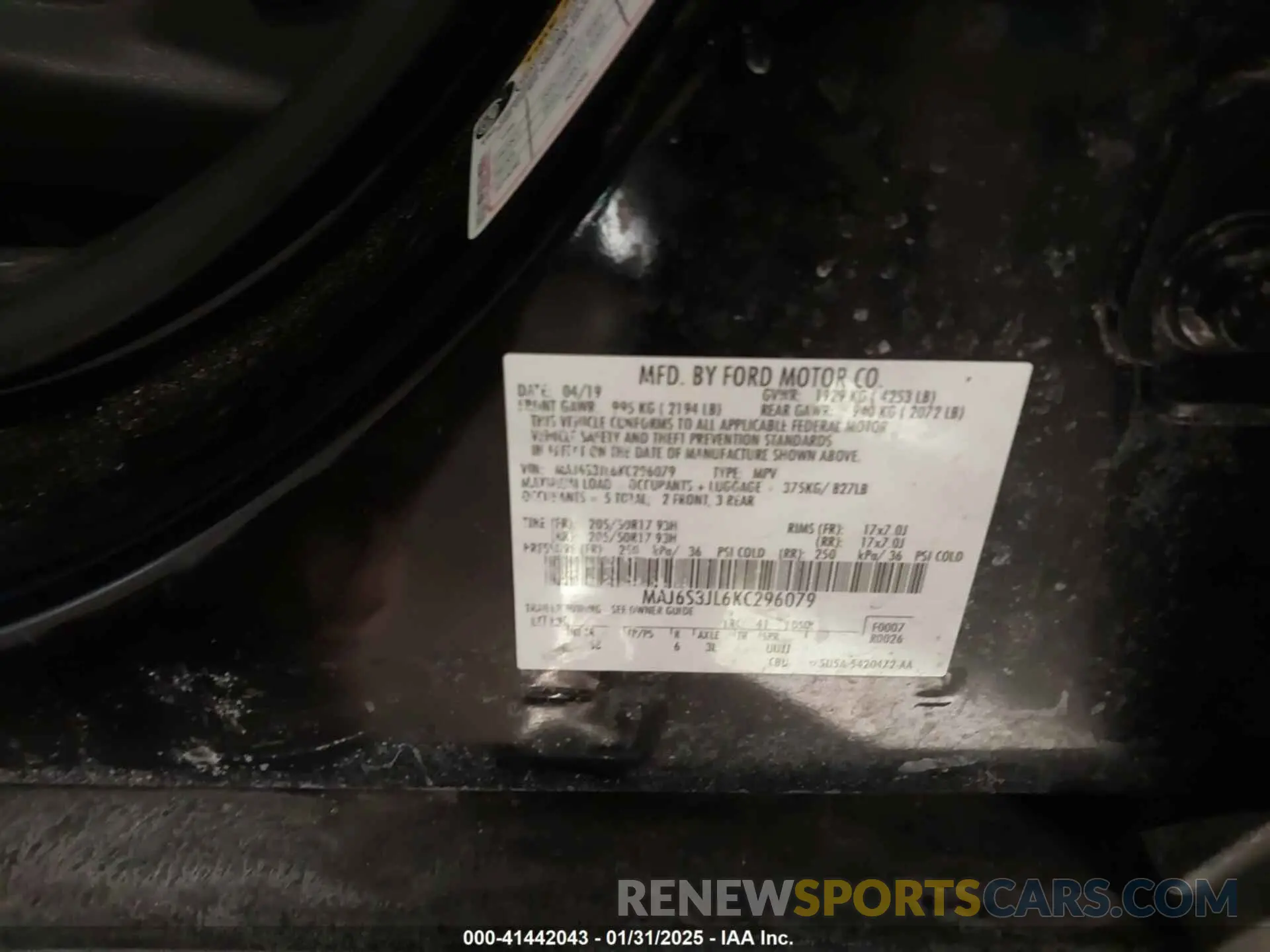 9 Photograph of a damaged car MAJ6S3JL6KC296079 FORD ECOSPORT 2019