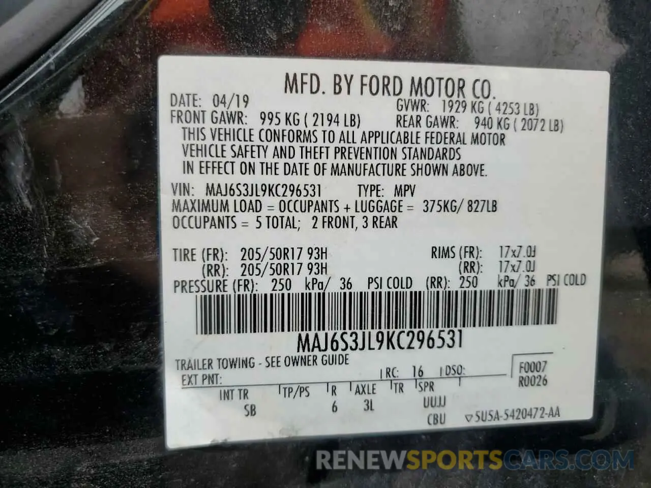 12 Photograph of a damaged car MAJ6S3JL9KC296531 FORD ECOSPORT 2019