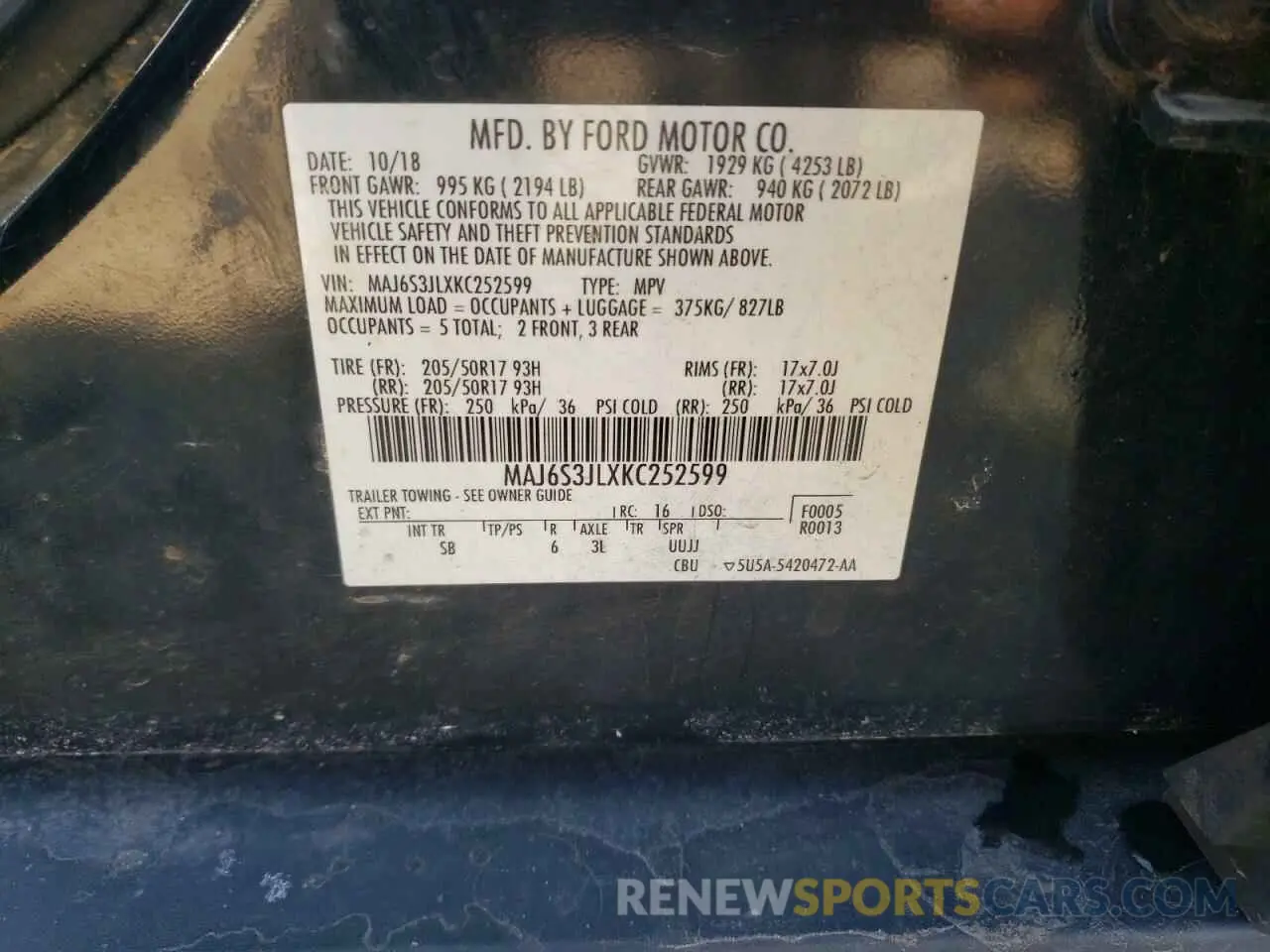 13 Photograph of a damaged car MAJ6S3JLXKC252599 FORD ECOSPORT 2019