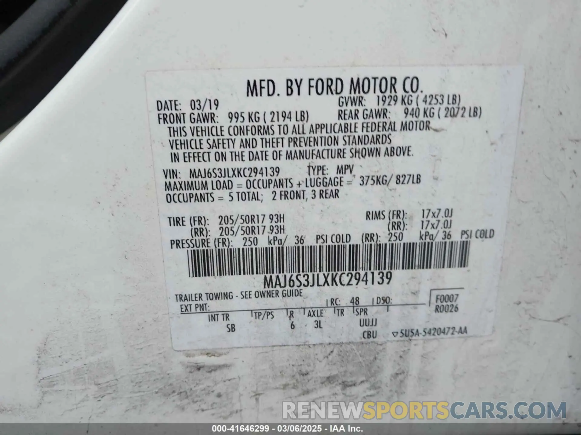 9 Photograph of a damaged car MAJ6S3JLXKC294139 FORD ECOSPORT 2019